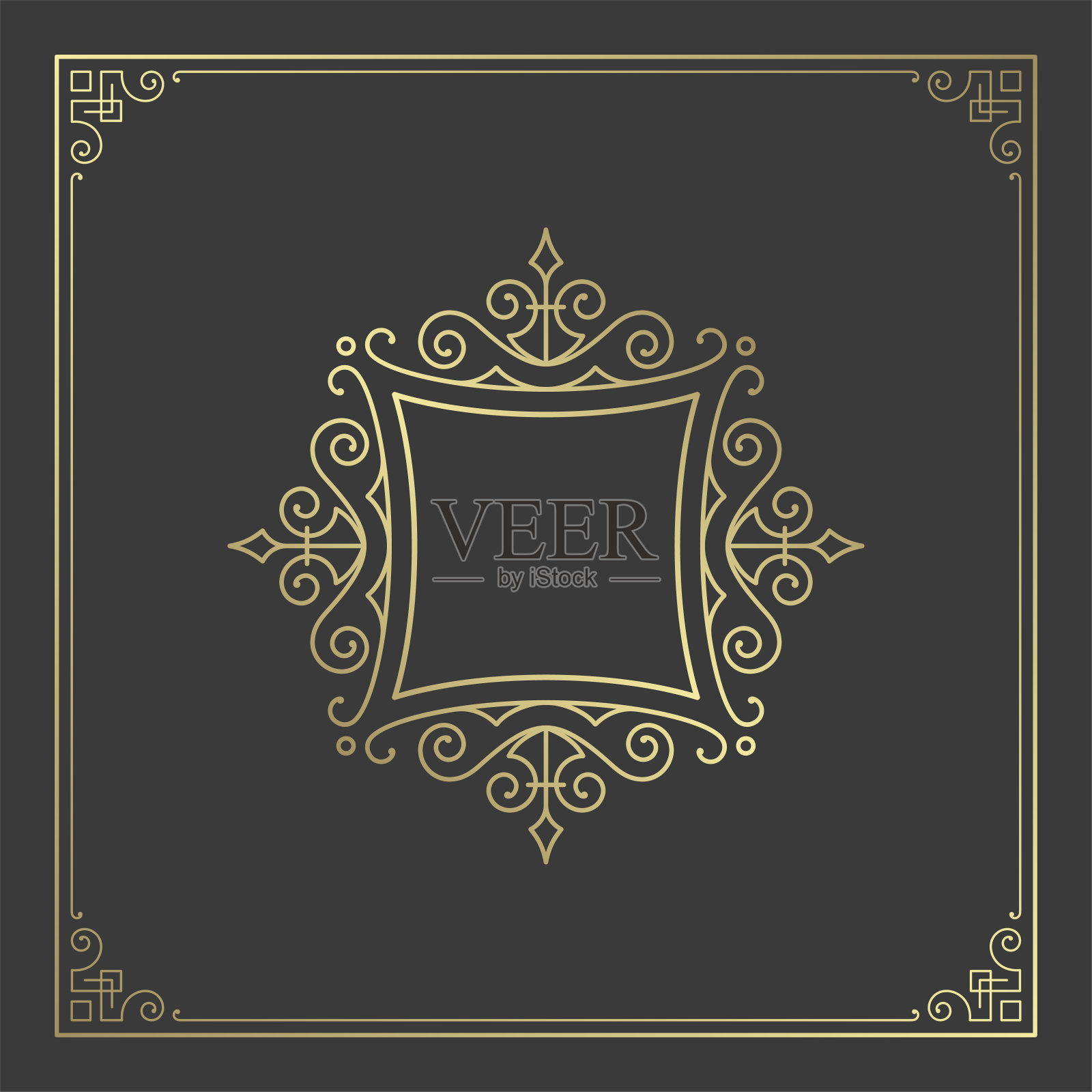 复古花饰漩涡线框架模板矢量插图插画图片素材