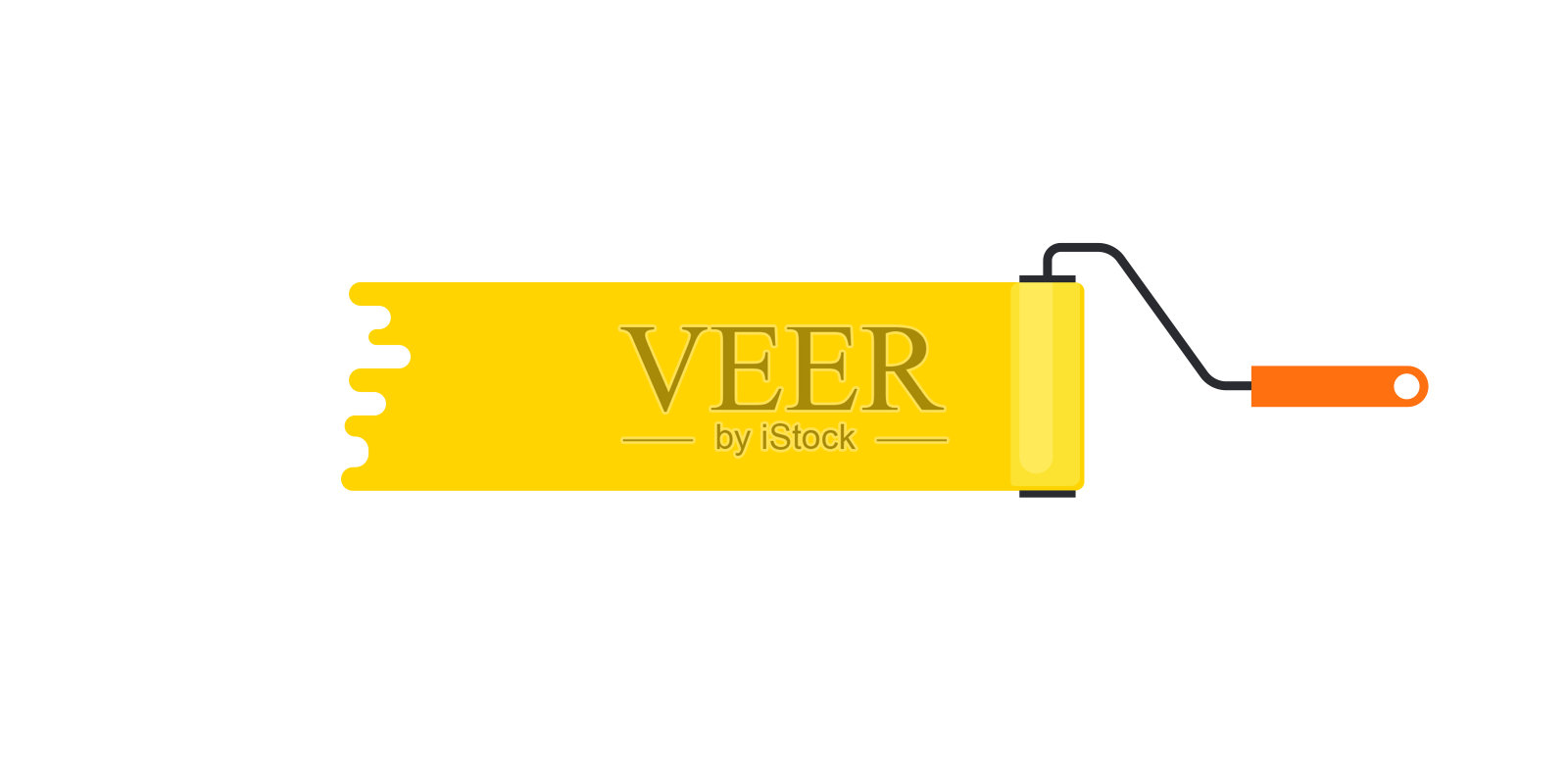 油漆辊黄色刷在白墙上，矢量孤立的插图插画图片素材