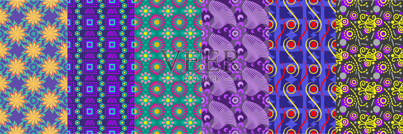 花型无缝图案套装，收集重复多彩的图案，为您设计，为面料插画图片素材