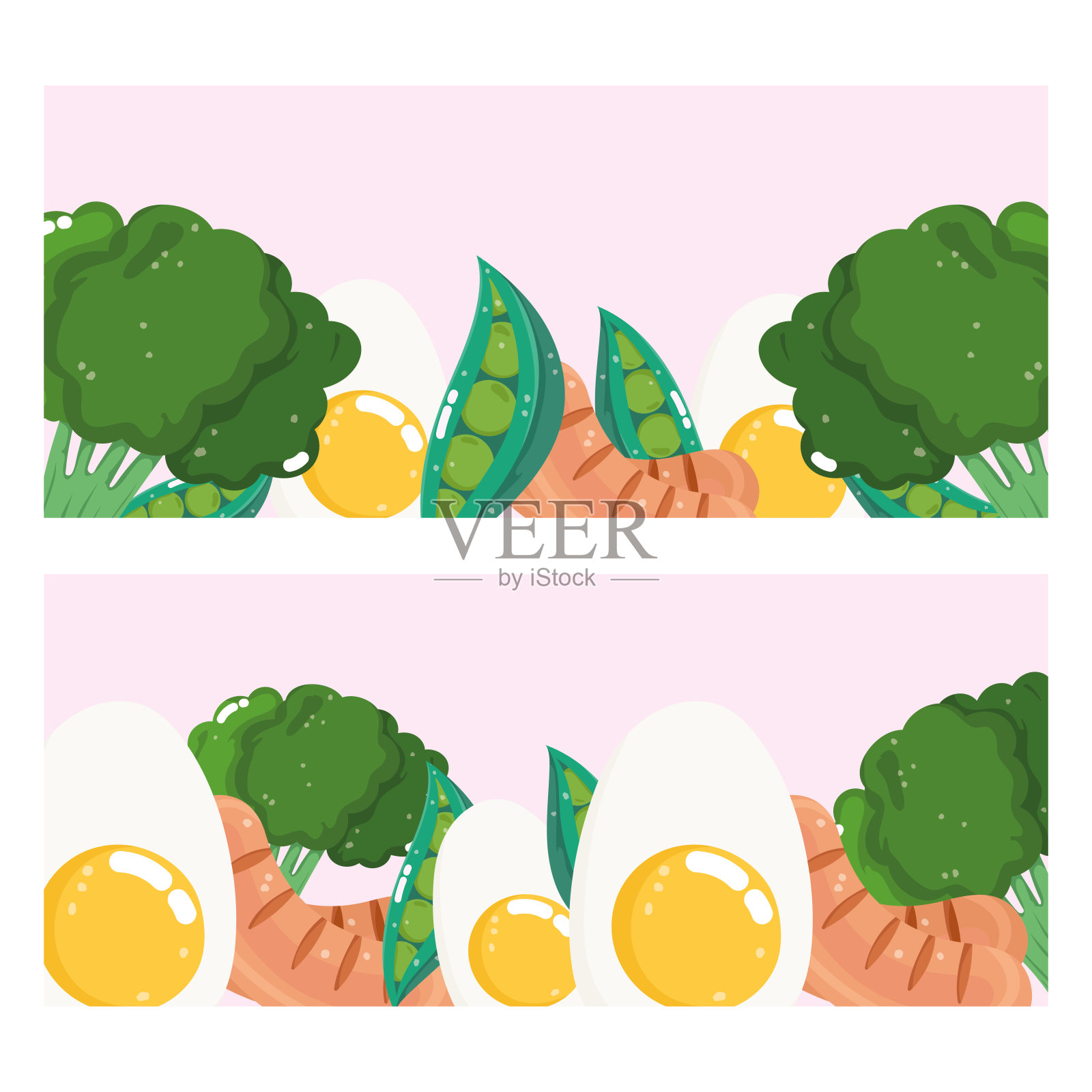 食物蔬菜西兰花鸡蛋香肠菜单新鲜饮食成分横幅插画图片素材