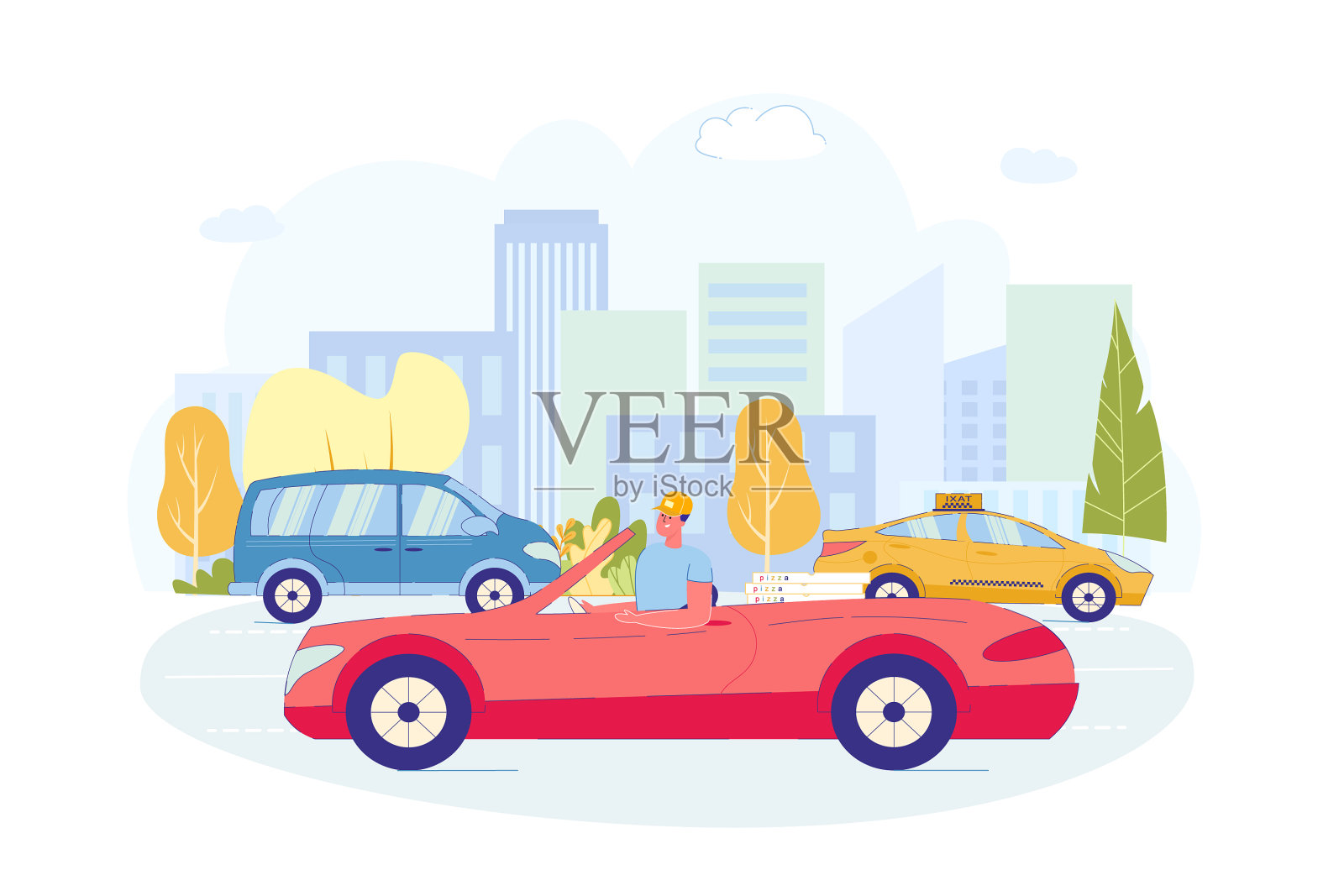 一个开车送披萨的男人插画图片素材