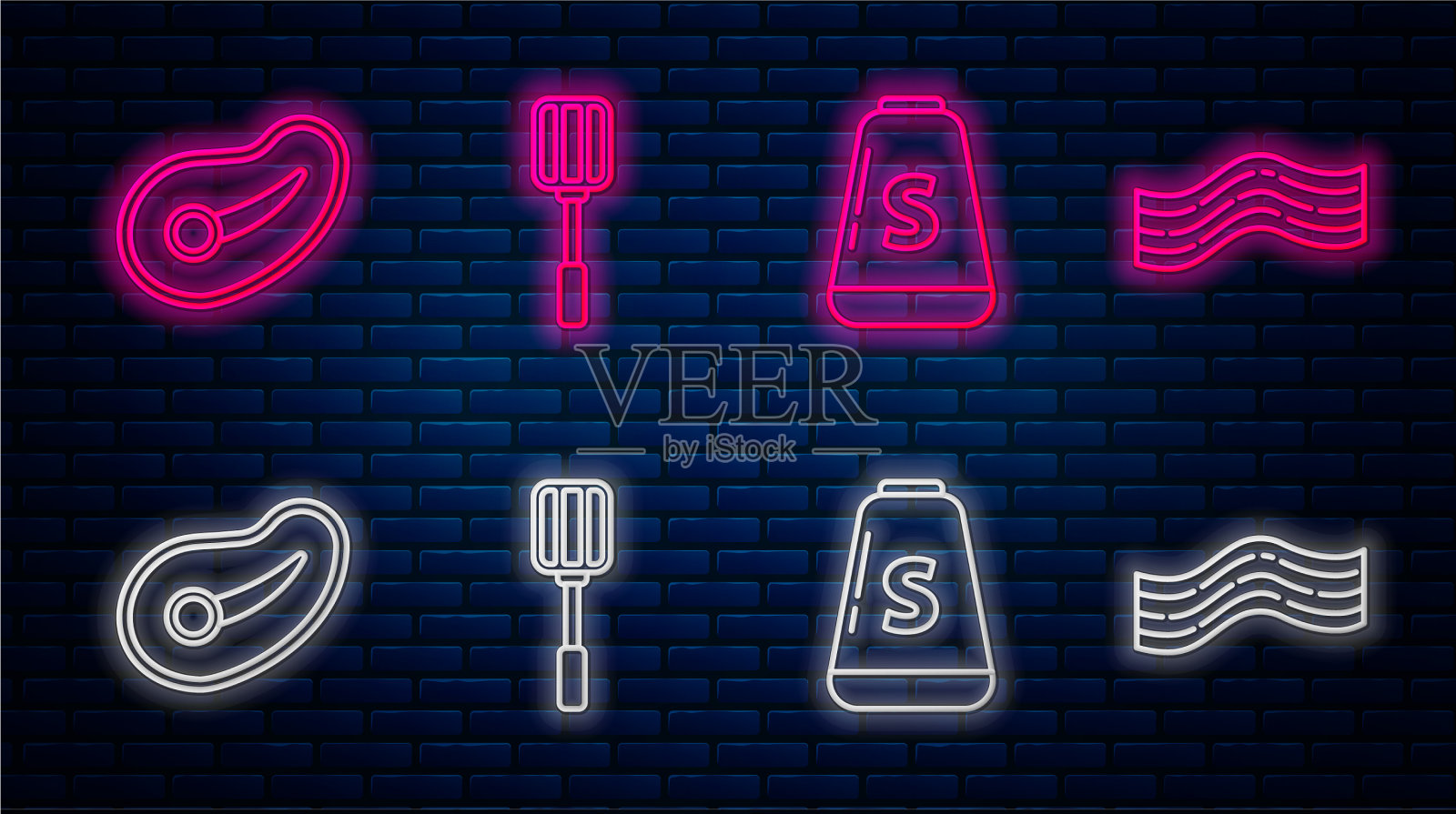 排好肉排和咸肉抹刀插画图片素材