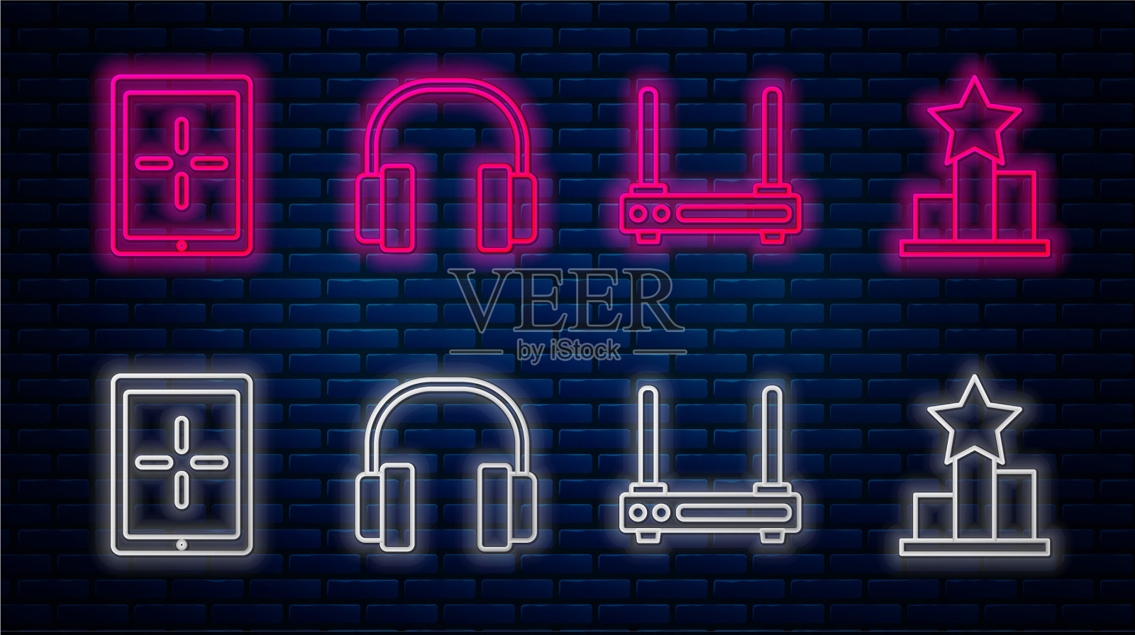 设置线路耳机路由器和无线信号插画图片素材