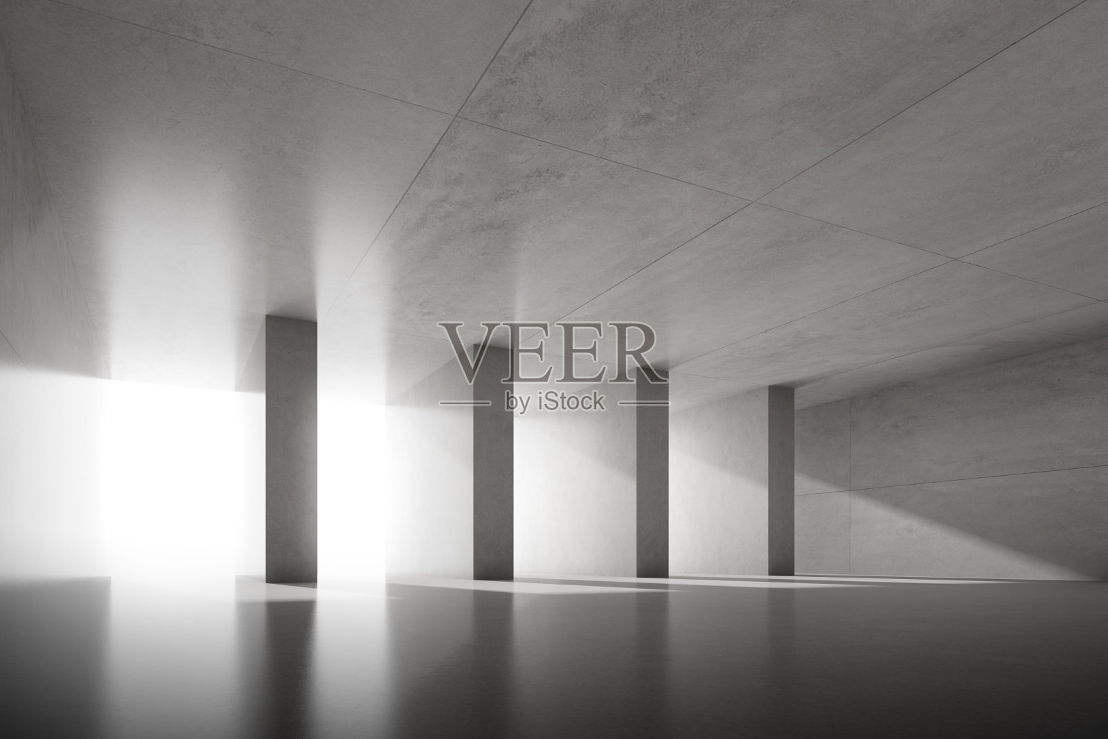 抽象的建筑空间，室内用混凝土墙。3 d渲染。照片摄影图片