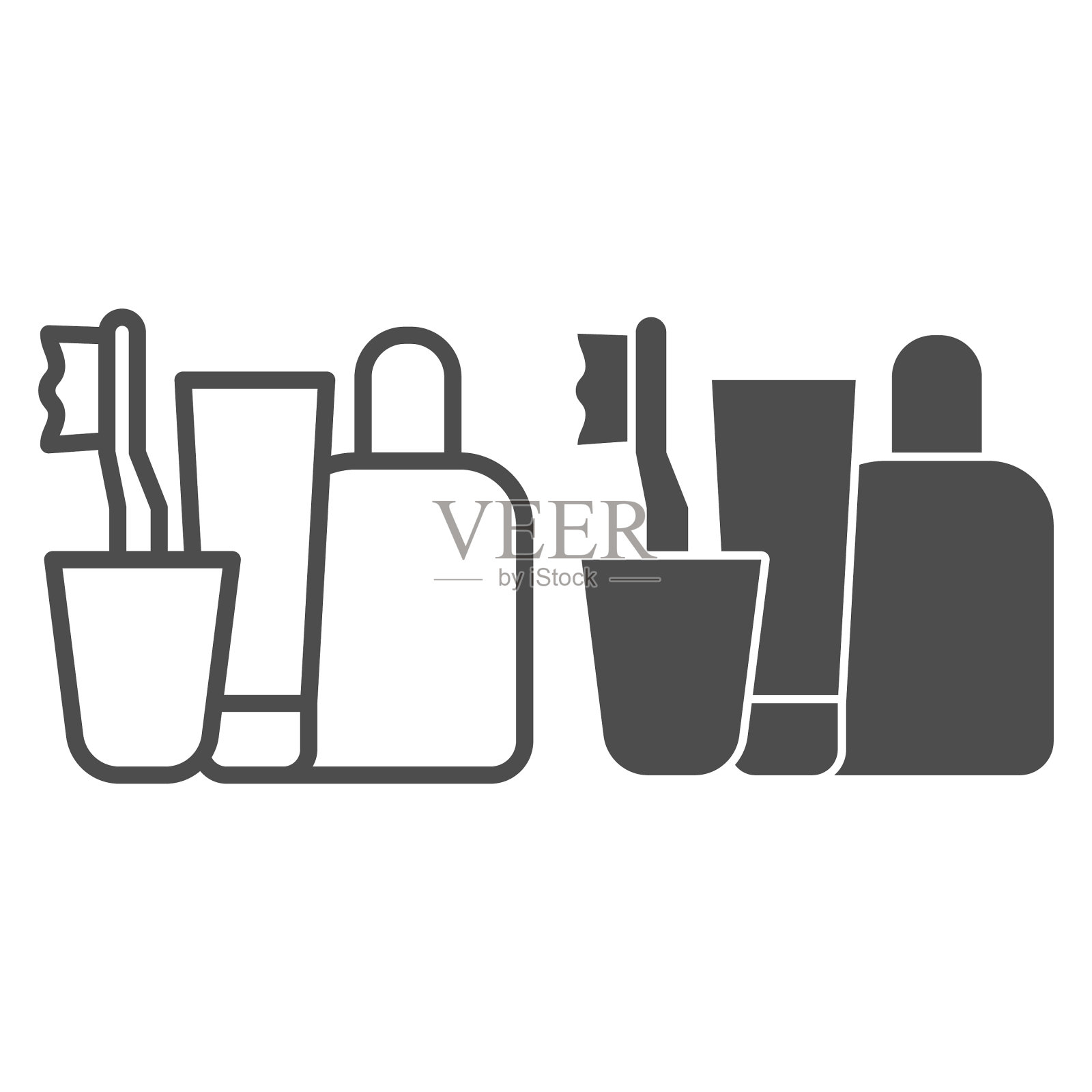 牙刷、洗发膏和字形图标图标素材