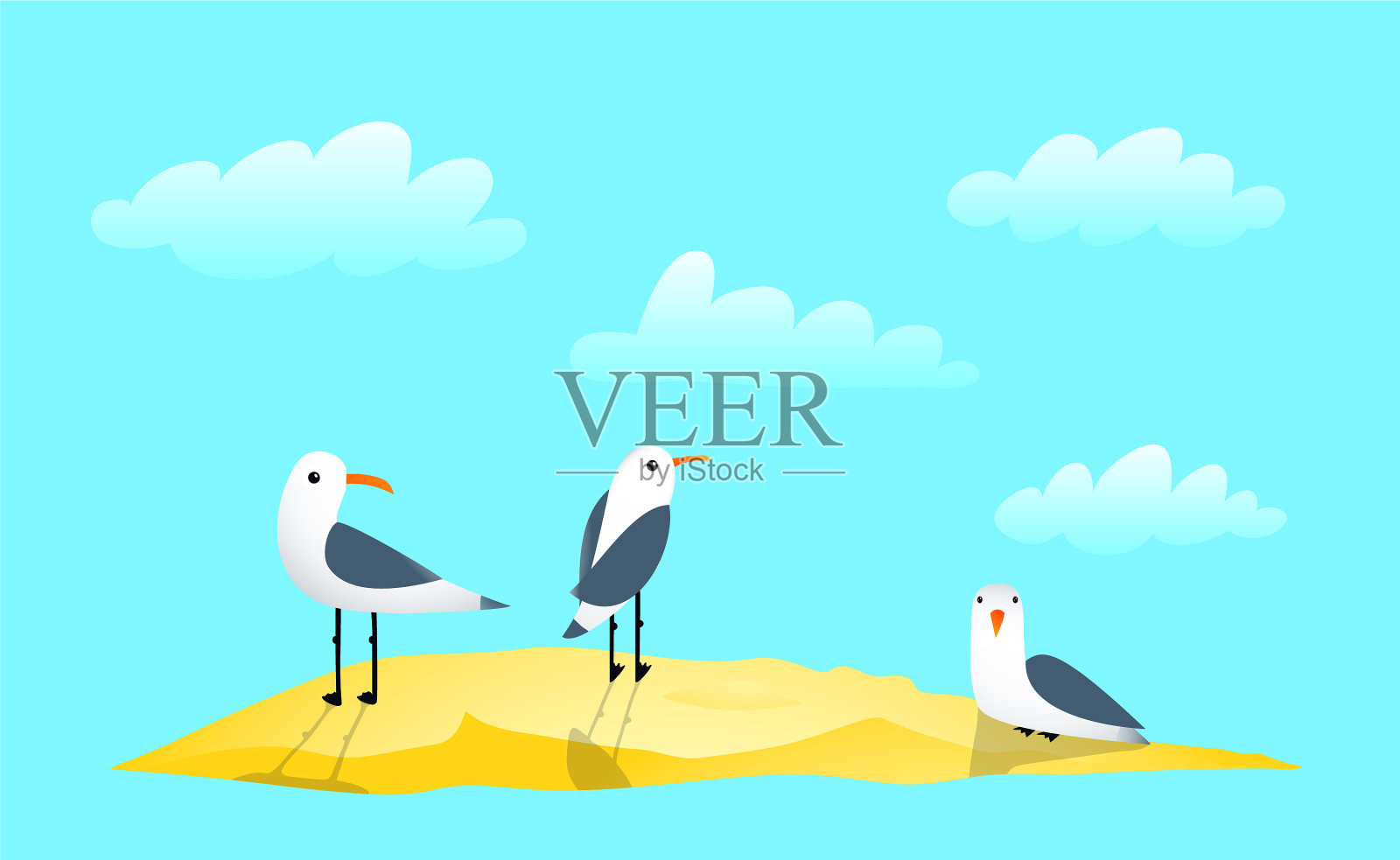 海鸥、沙、云海洋剪贴画插画图片素材