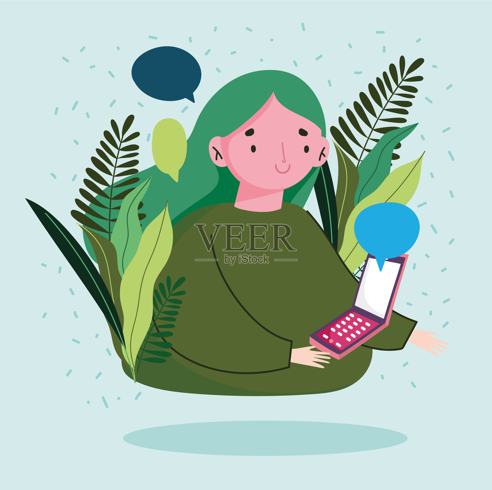 年轻女子用智能手机发短信插画图片素材