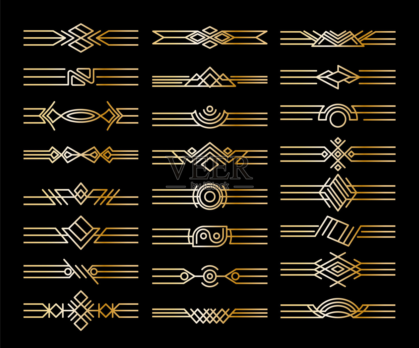 一套边界分隔器。装饰金色的小插曲。书法设计元素和页面装饰插画图片素材