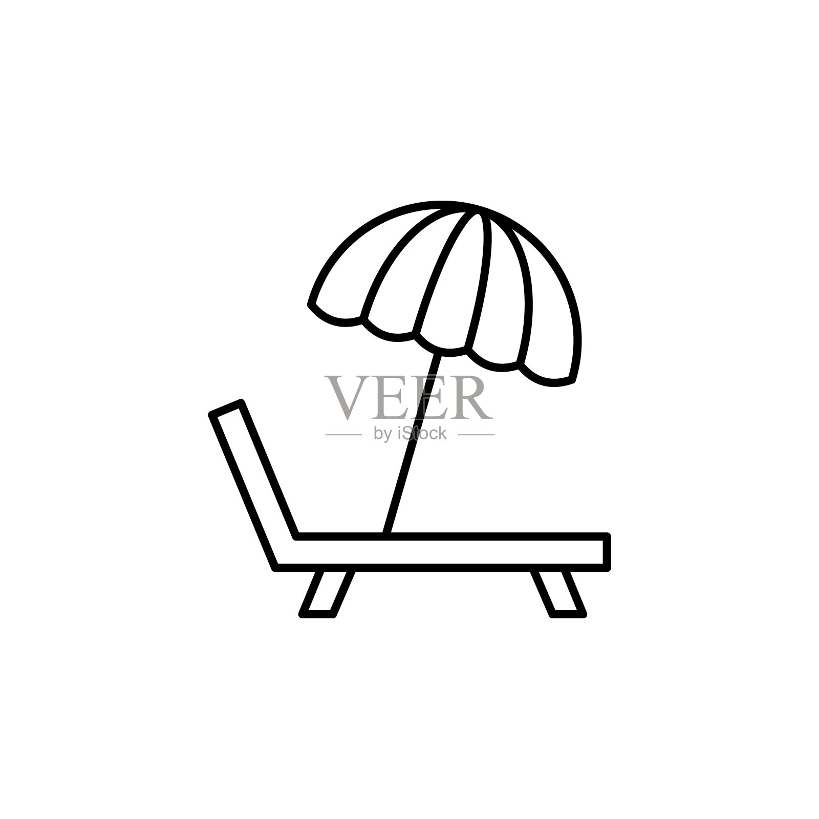 海滩，雨伞，旅游标志。简单的线条，勾勒出旅游元素的ui和ux，网站或手机应用插画图片素材