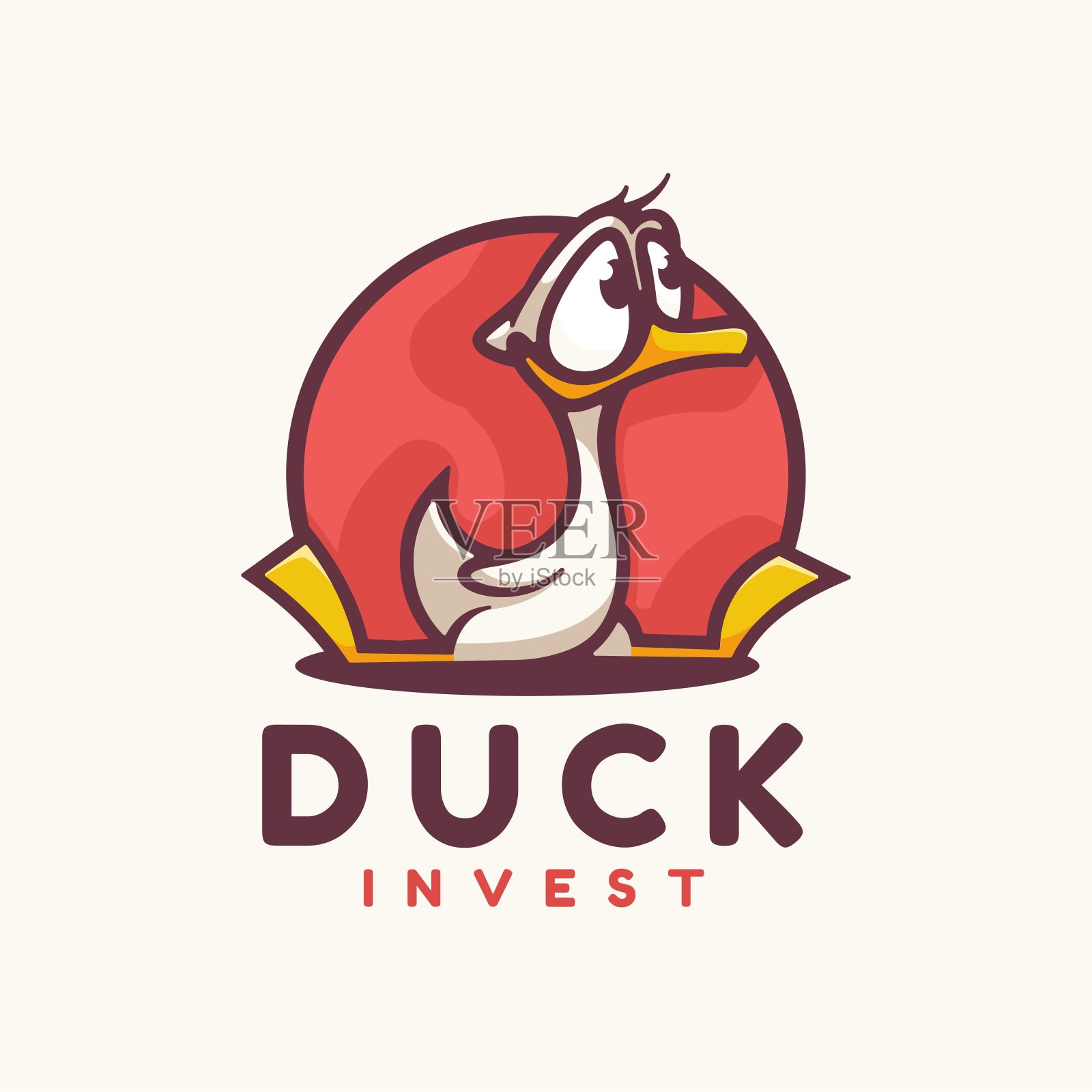 矢量插图鸭子简单吉祥物风格。插画图片素材