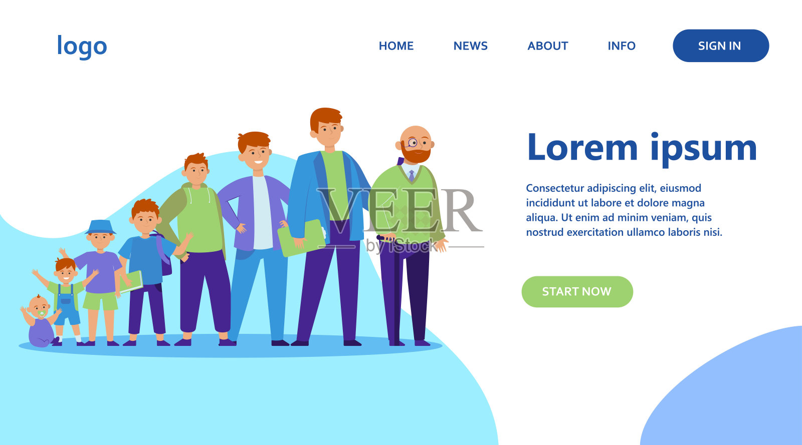 不同年龄段的红发男人插画图片素材