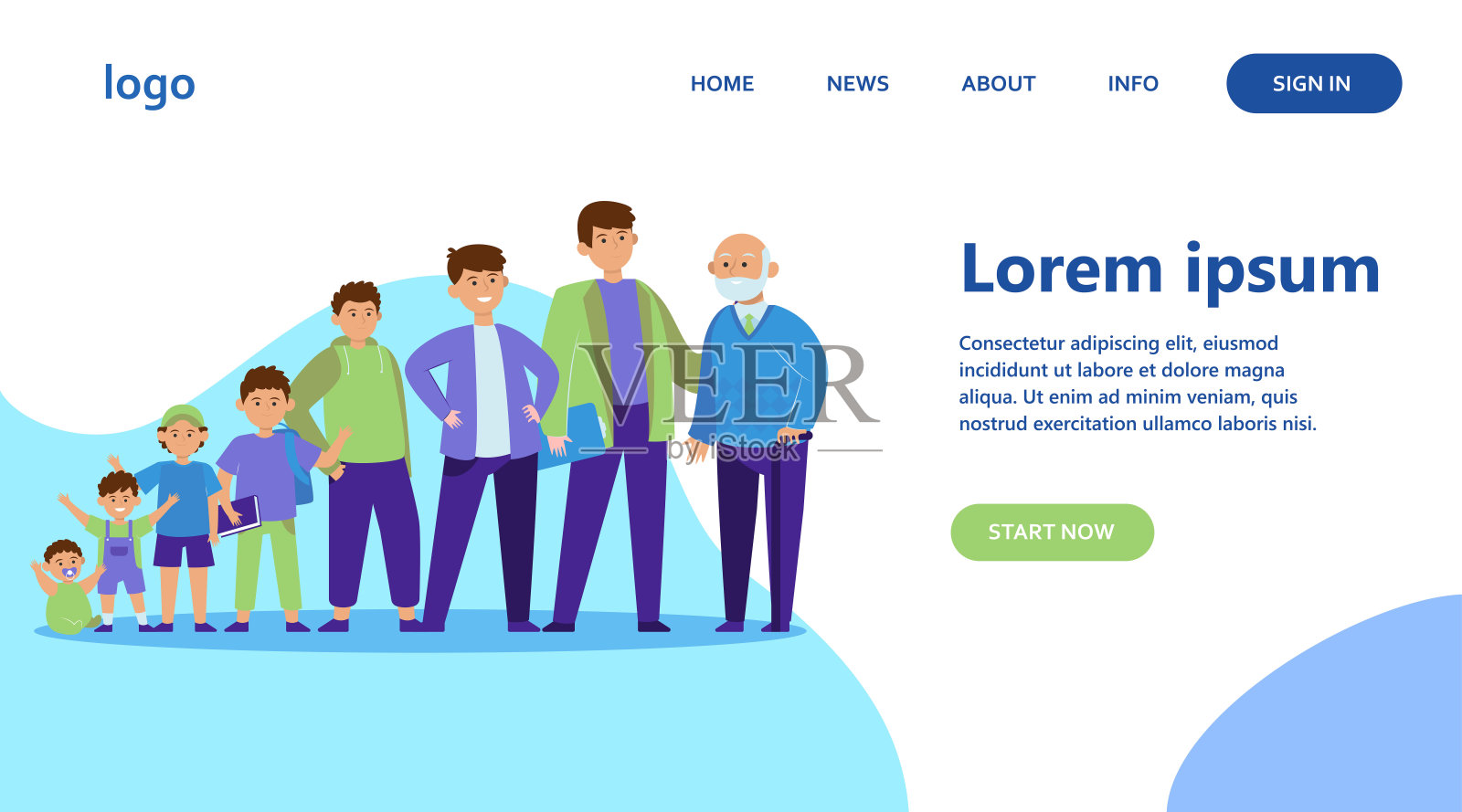 男人从婴儿到退休者的演变插画图片素材