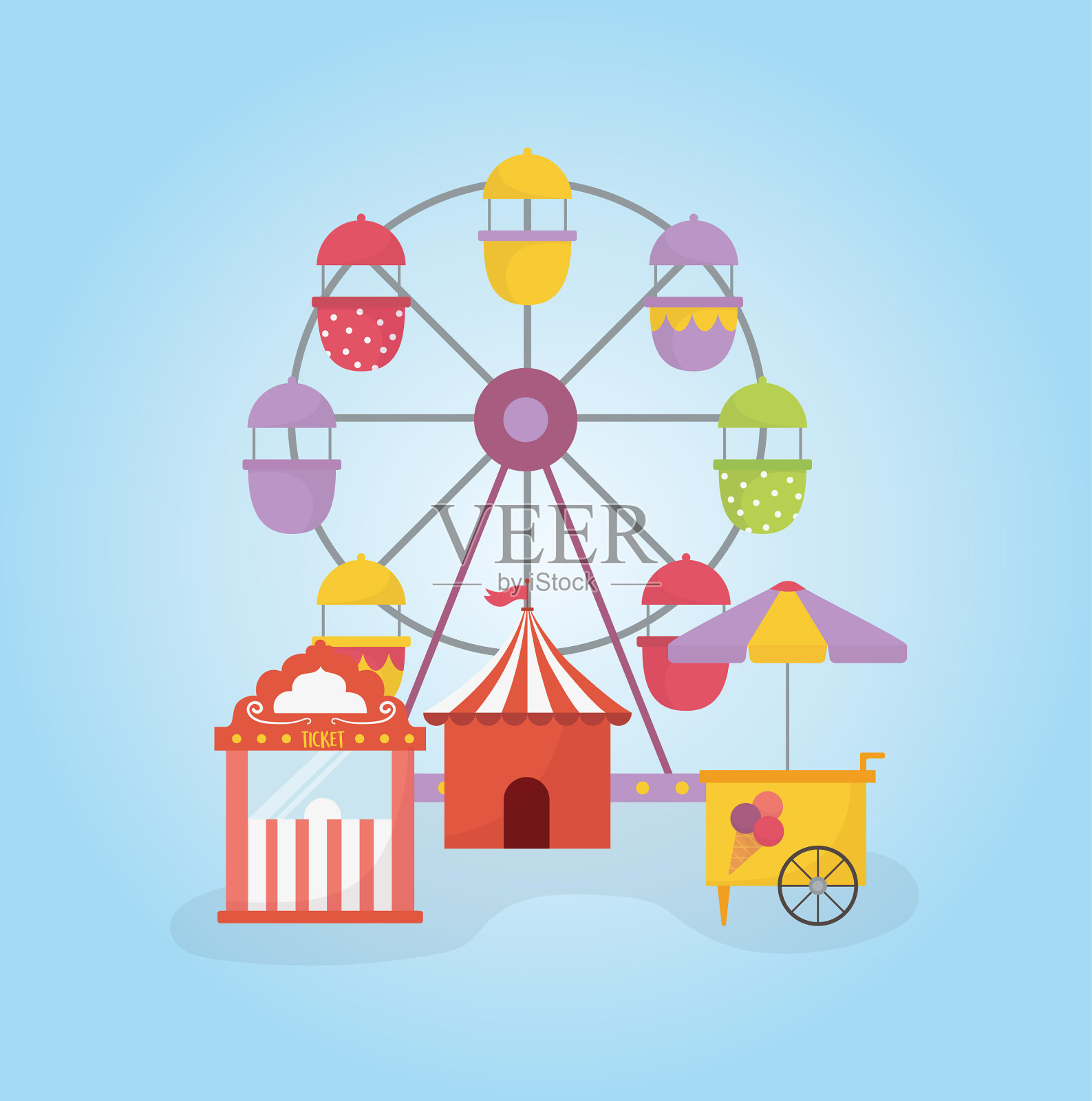游乐场嘉年华摩天轮帐篷售票亭插画图片素材
