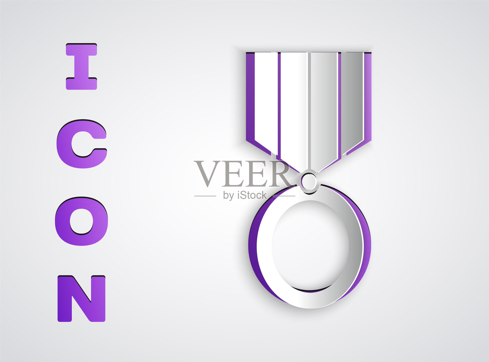 剪纸奖章图标孤立在灰色背景。冠军成就的迹象。奖奖章。纸艺术风格。矢量图设计元素图片