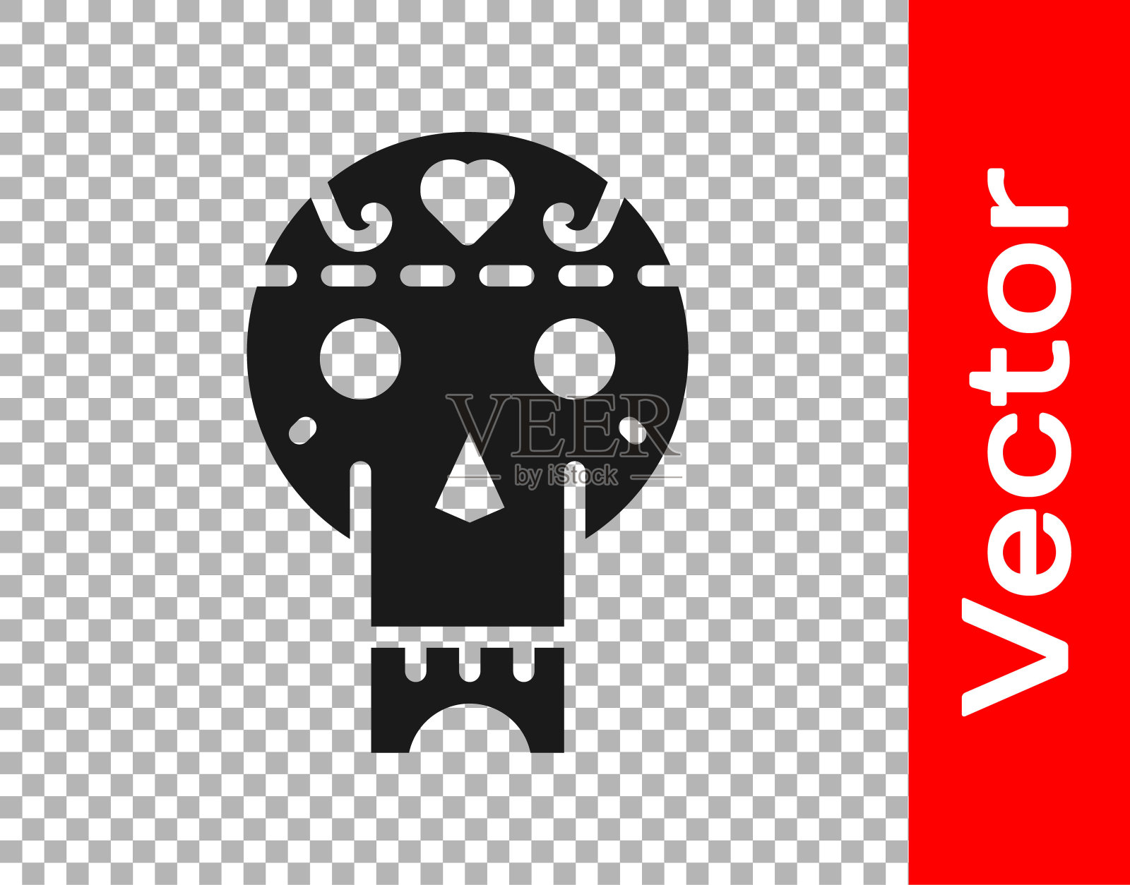 黑色墨西哥头骨图标隔离在透明的背景上。向量插画图片素材