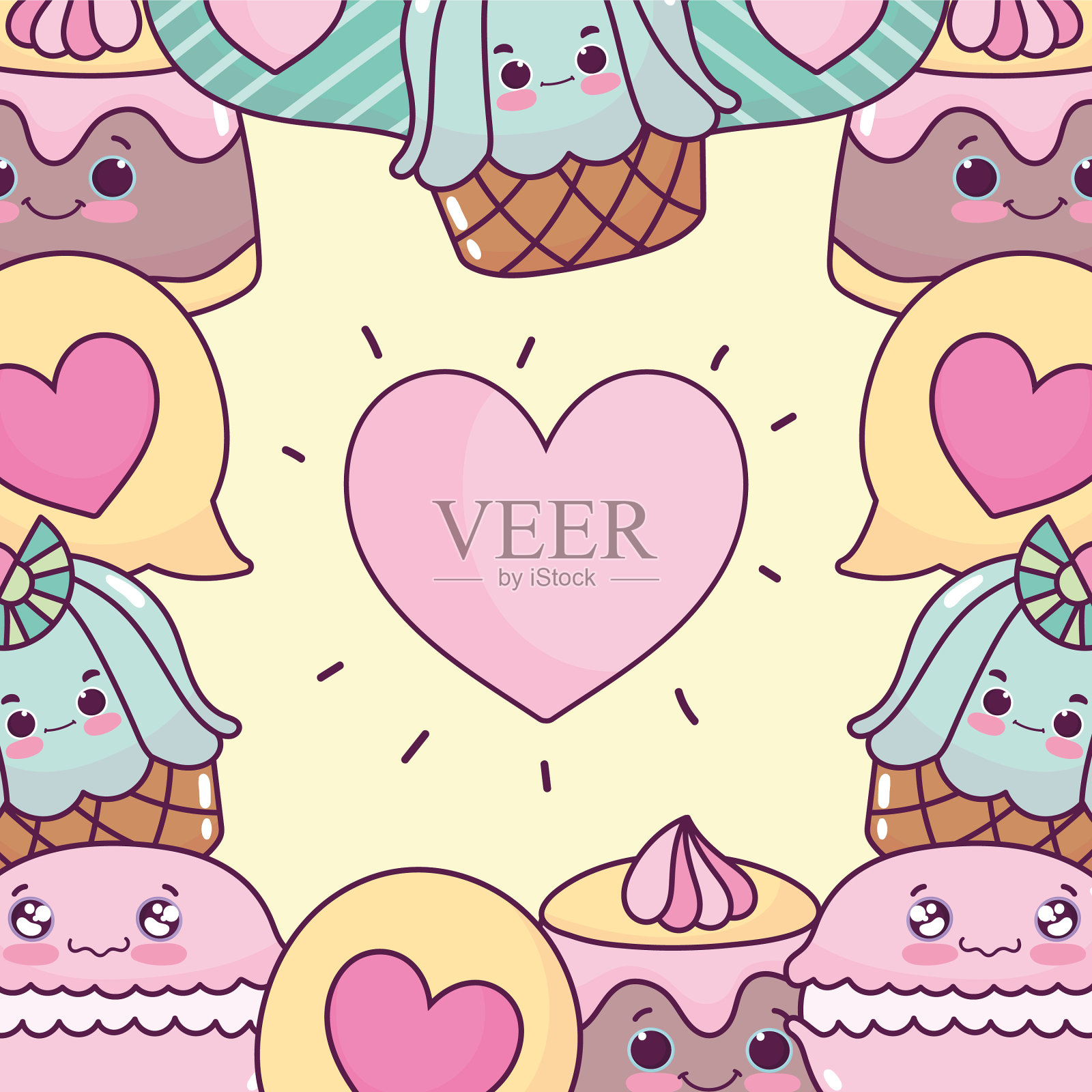 食物可爱心甜果冻杯蛋糕马卡龙插画图片素材