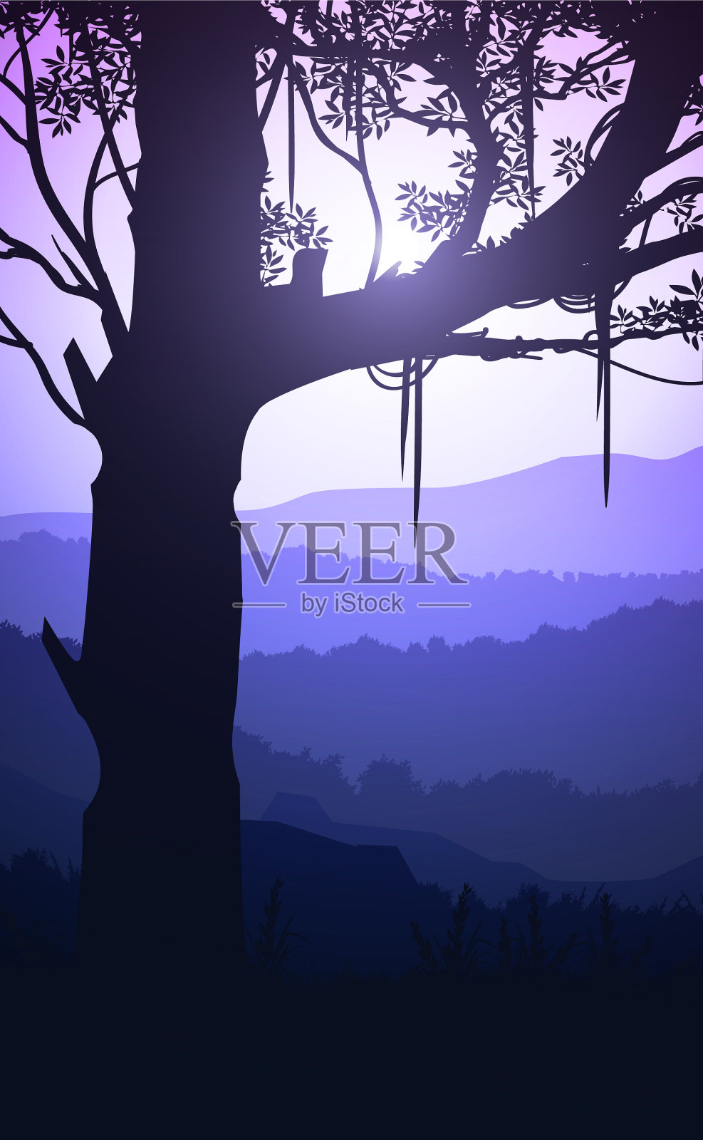 天然森林山地平线丘陵剪影插画图片素材