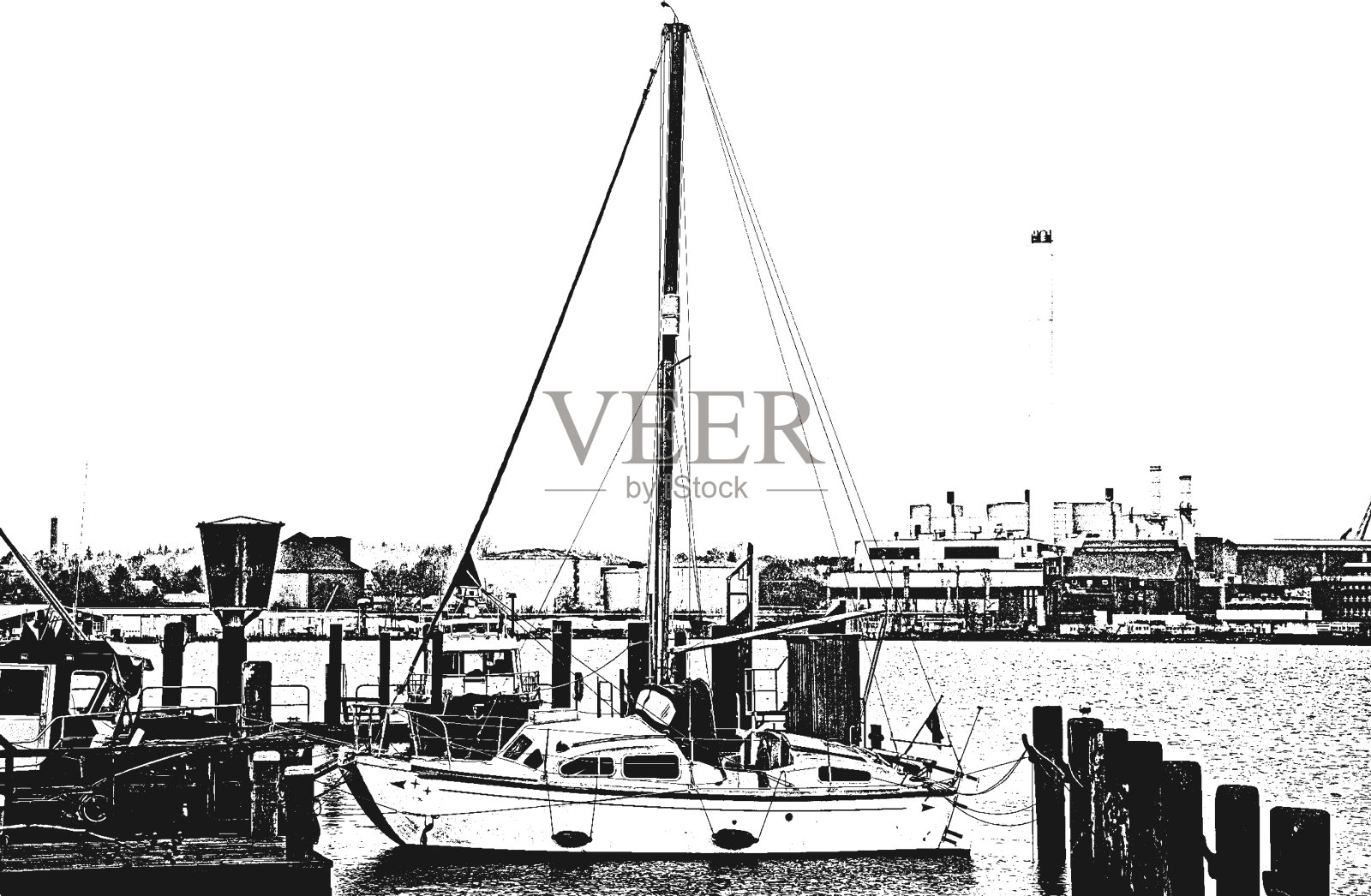 停泊着帆船和游艇的港口。海景观。插画图片素材