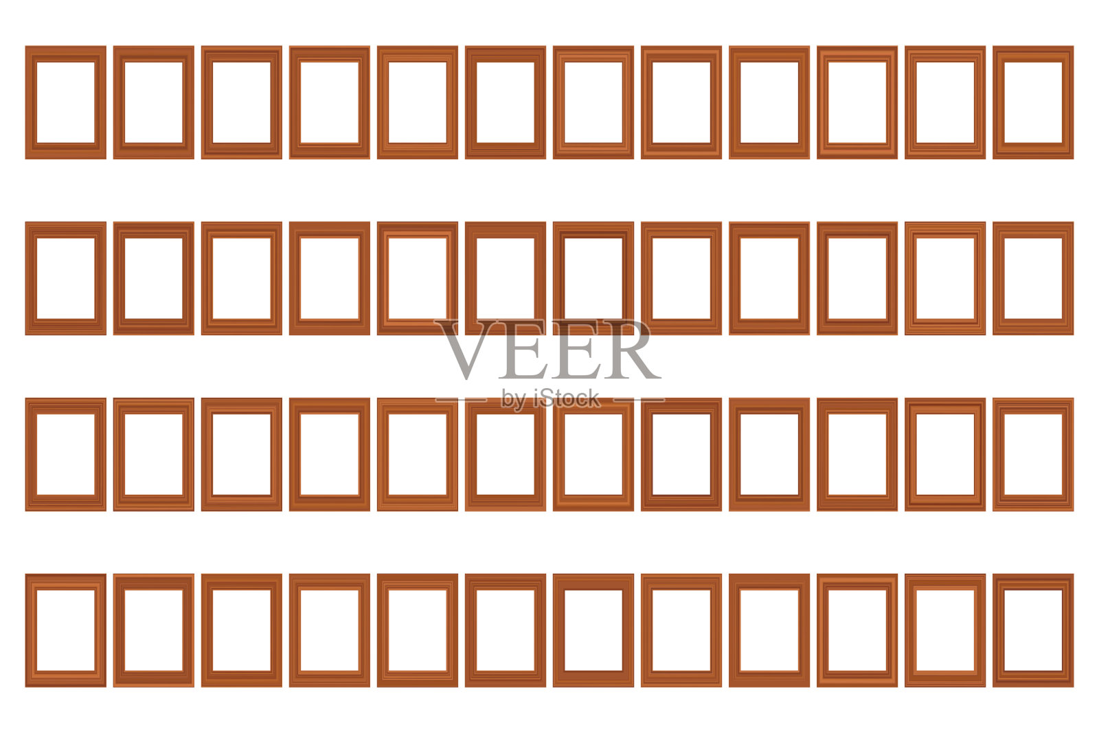 大套的方形复古金框架为您的设计。复古封面。文本。古色古香的漂亮矩形框架。模板向量插图。插画图片素材