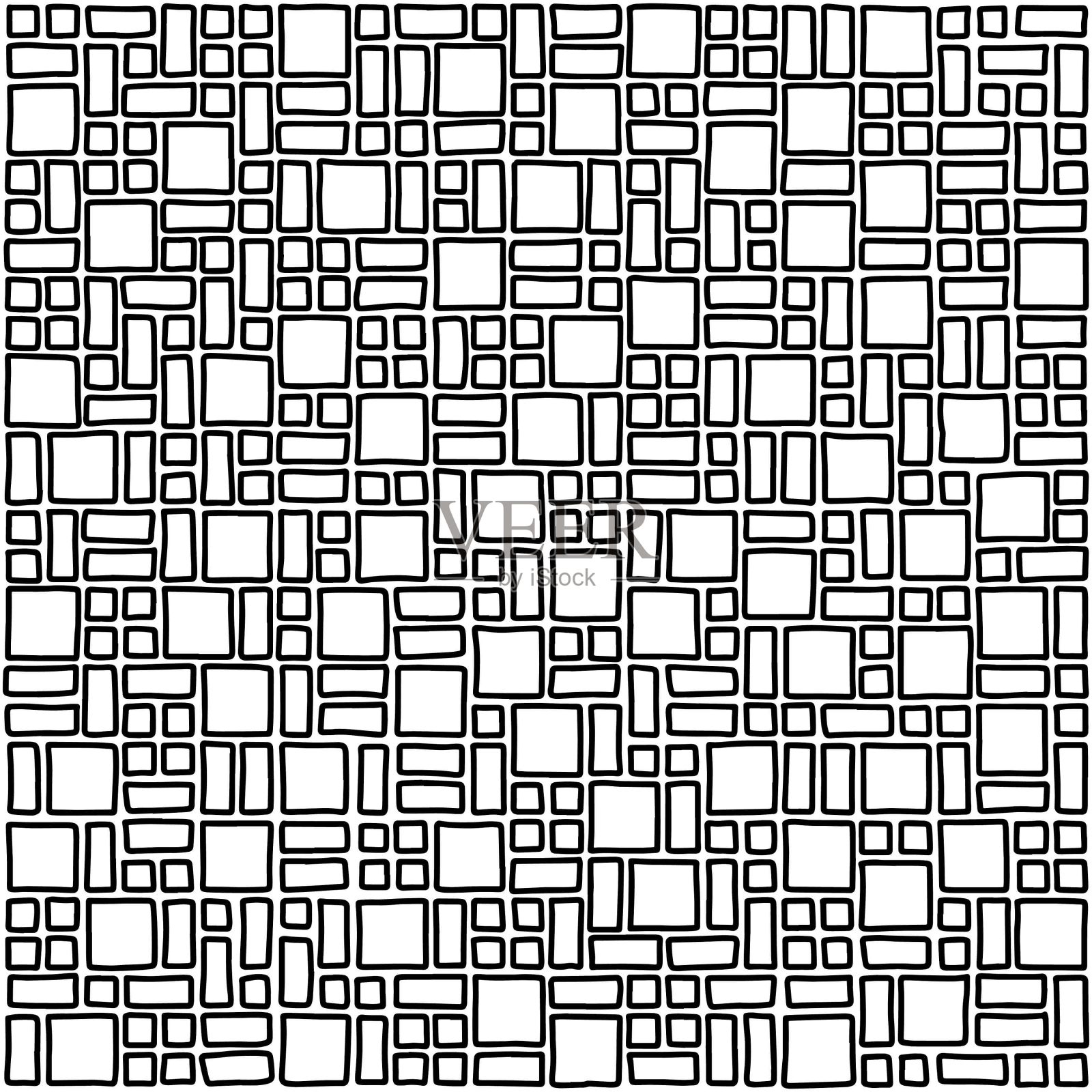 黑白无缝图案的各种手绘方块。插画图片素材