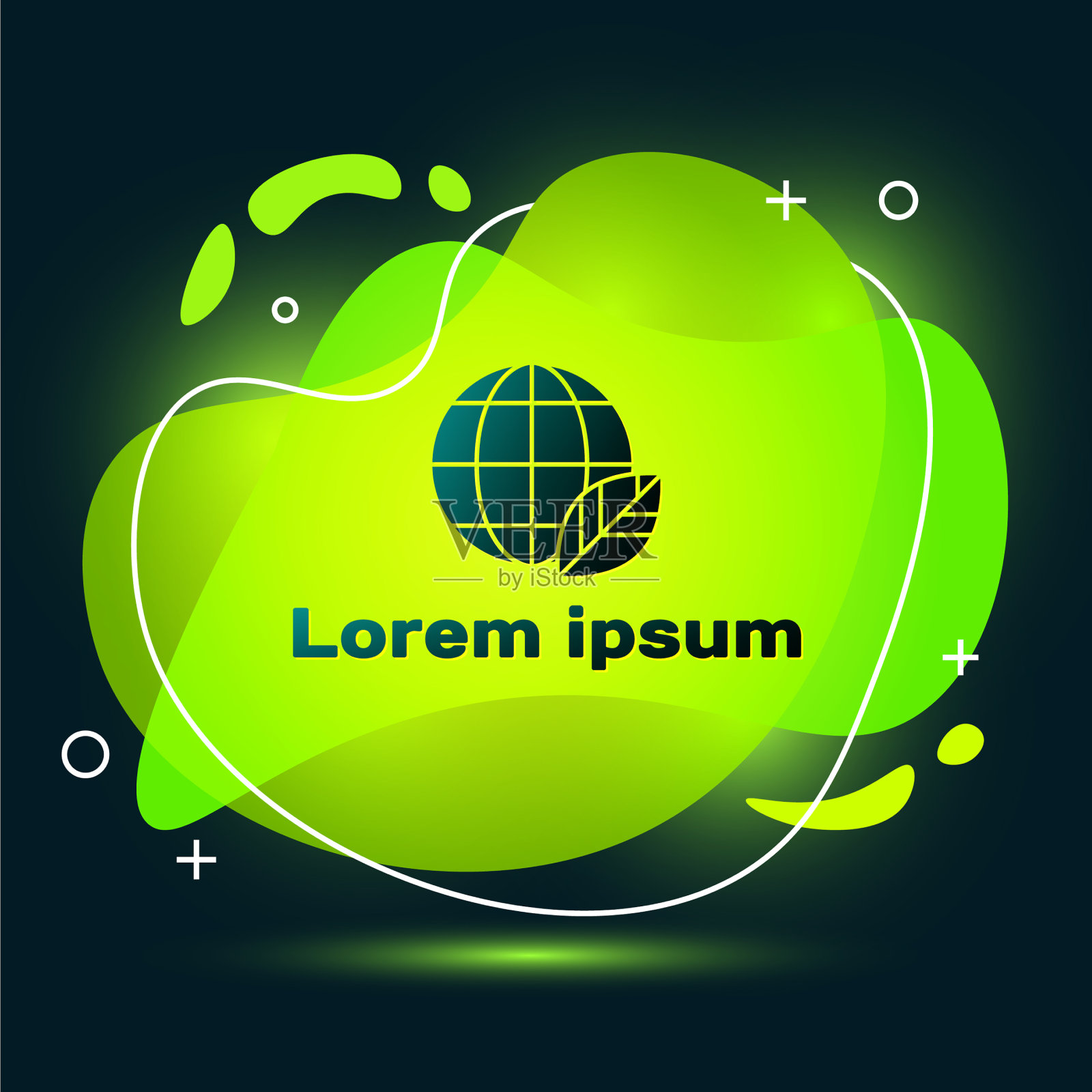 黑色地球和叶子图标孤立在黑色插画图片素材