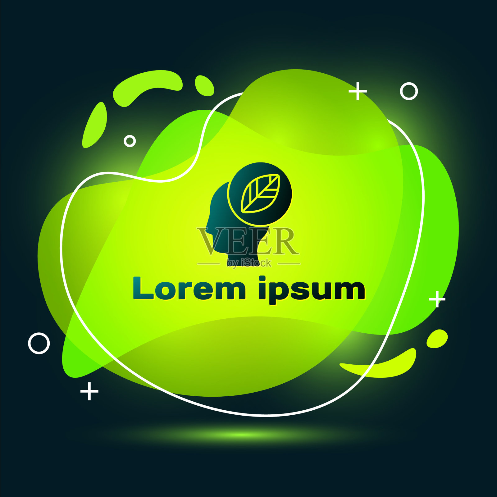 黑色人体头部与叶子内图标孤立插画图片素材