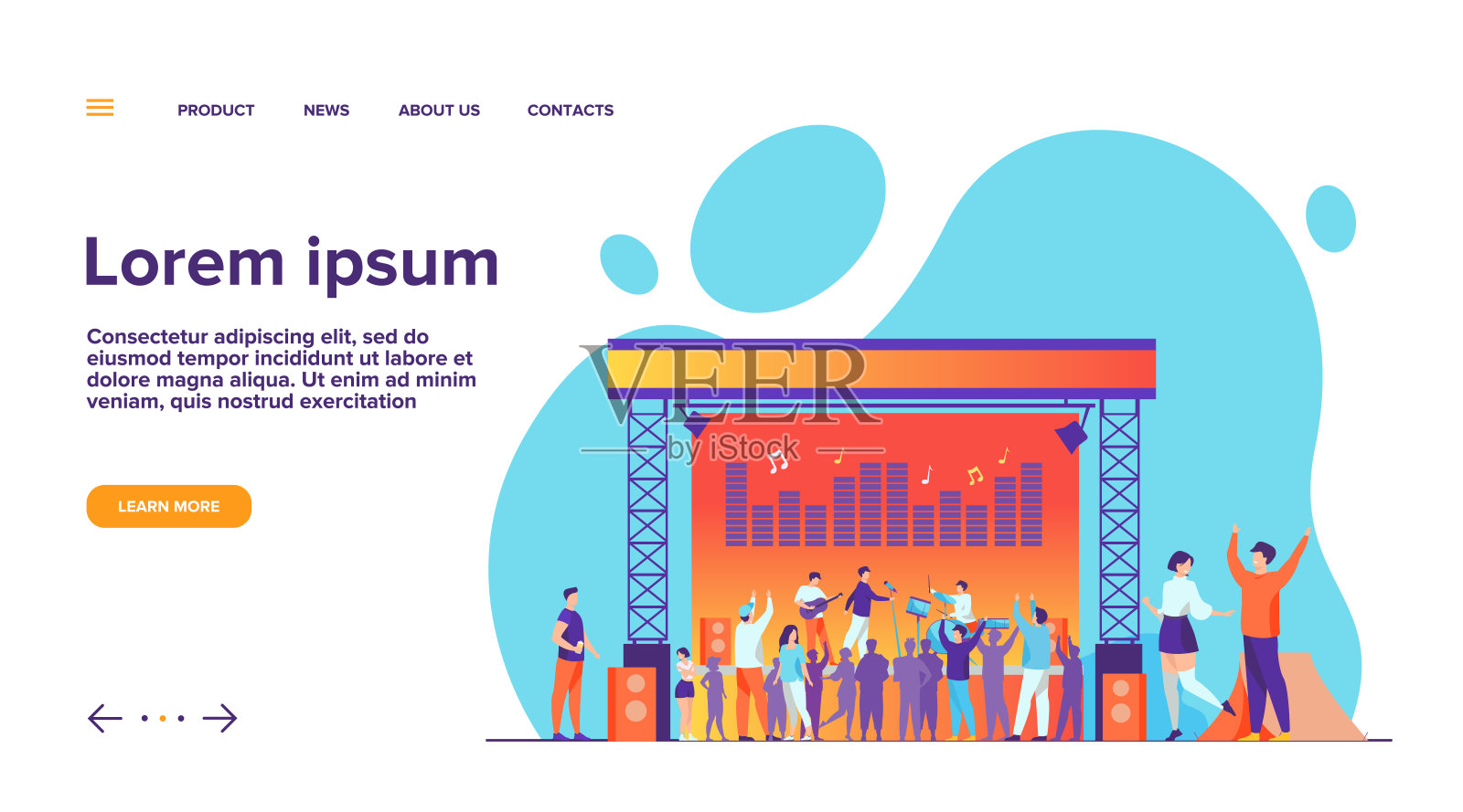 快乐的人有乐趣在摇滚音乐会平面矢量插图插画图片素材