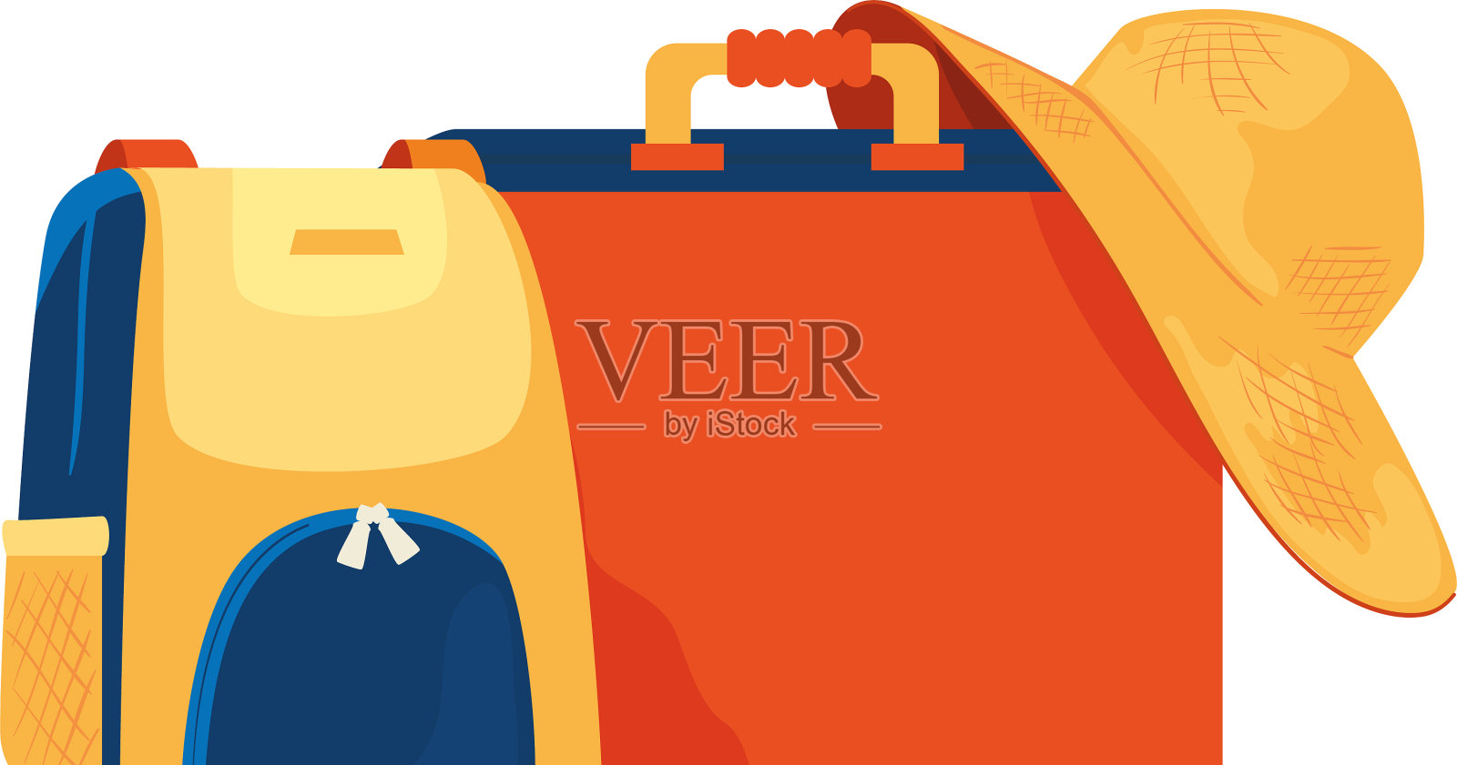 手提箱配夏日帽女插画图片素材