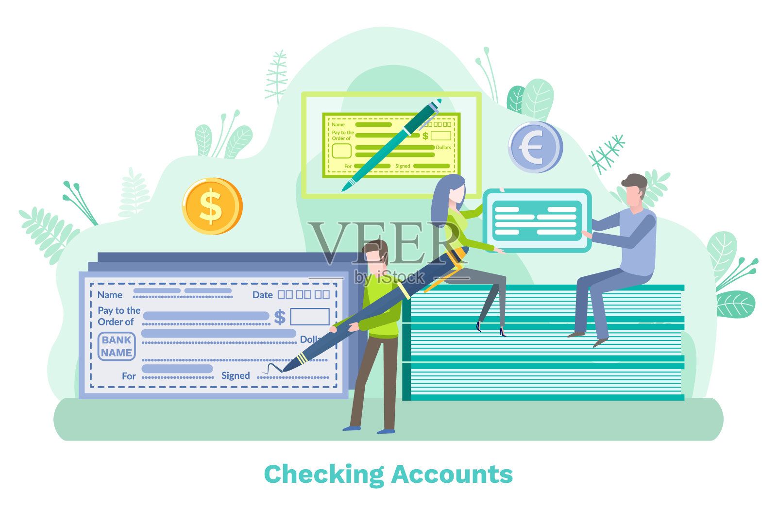 用钢笔银行系统检查帐户的人插画图片素材