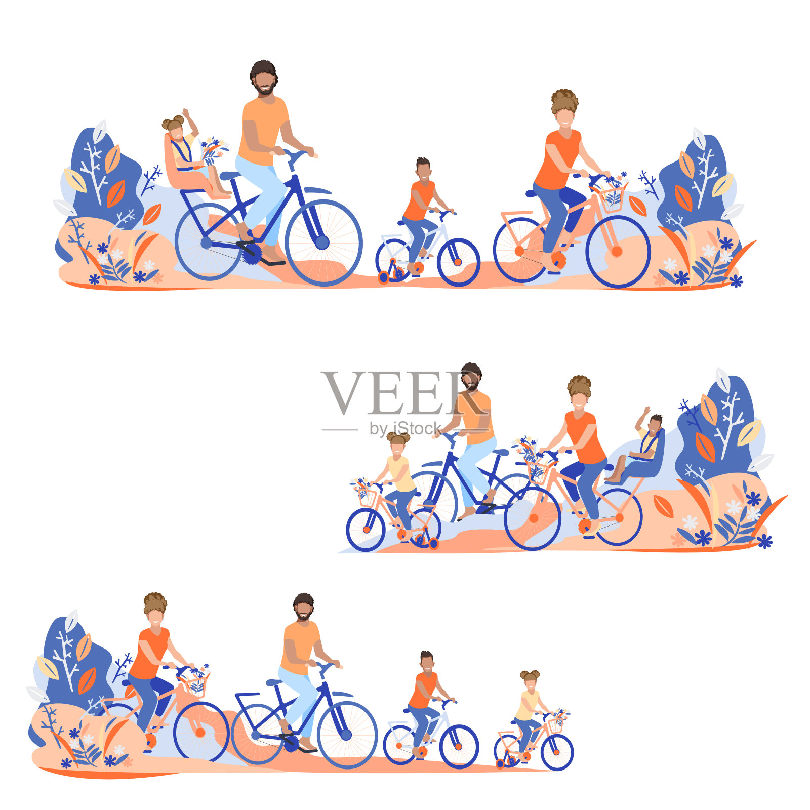 横幅横幅将家庭成员带到了自行车上插画图片素材