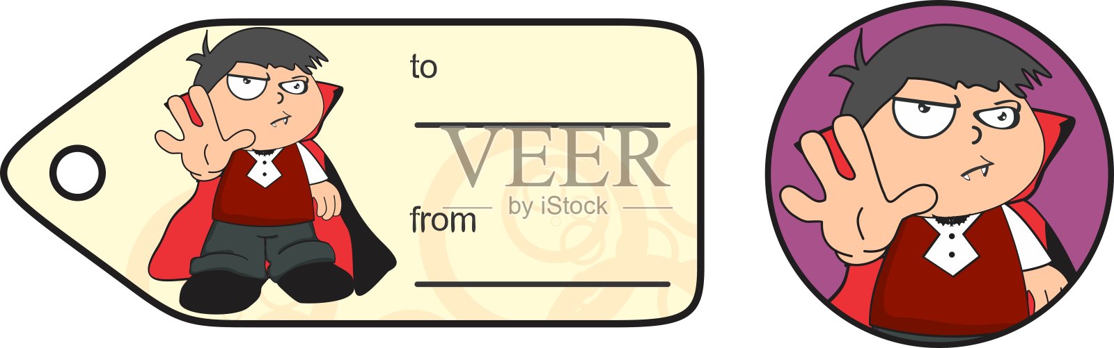 停止小吸血鬼小孩表达万圣节礼物卡插画图片素材