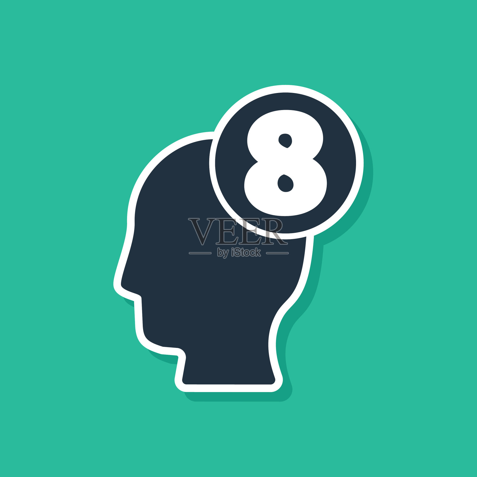 蓝色3月8日在人头图标上孤立为绿色图标素材