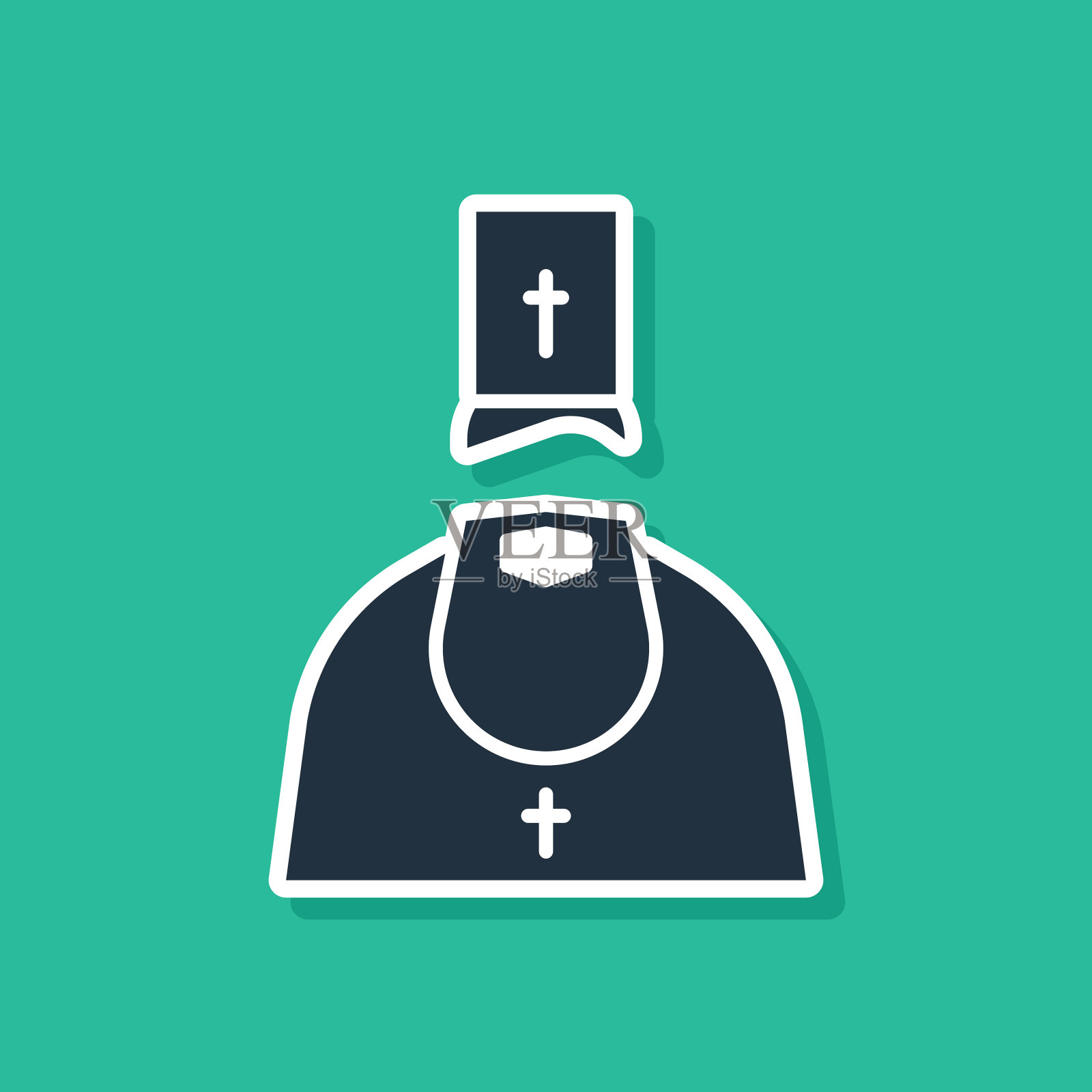 蓝色牧师图标孤立在绿色背景上插画图片素材