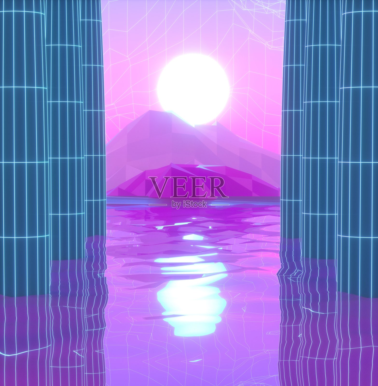 抽象图像的一个海景和山景通过列三维图像插画图片素材