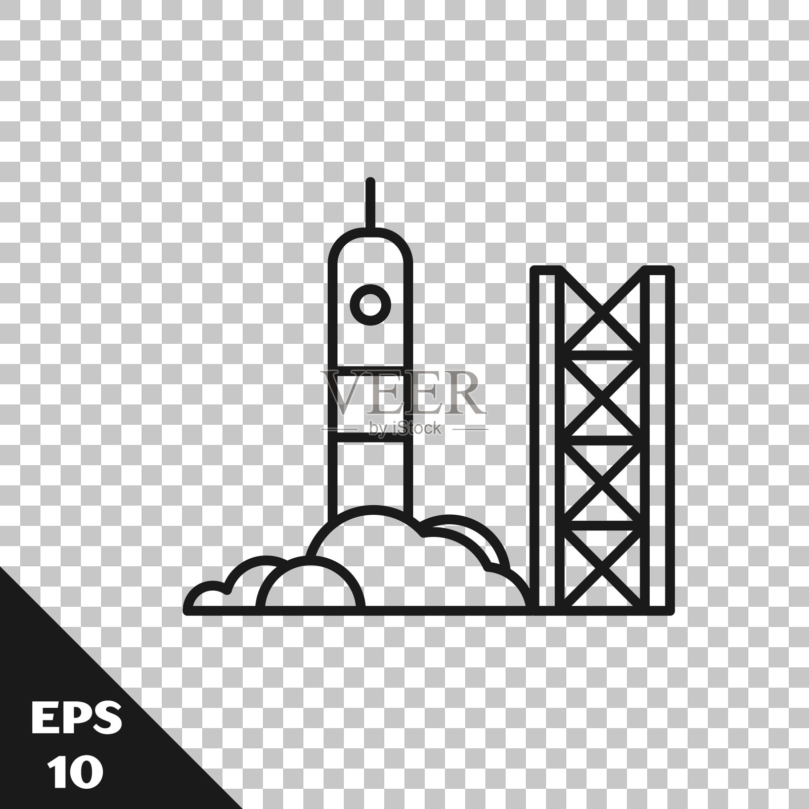 从太空港发射的黑线火箭图标插画图片素材