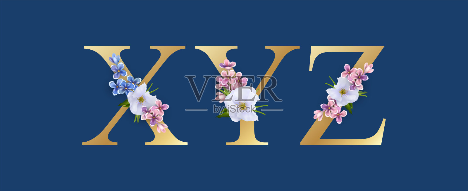 花字母字体插画图片素材