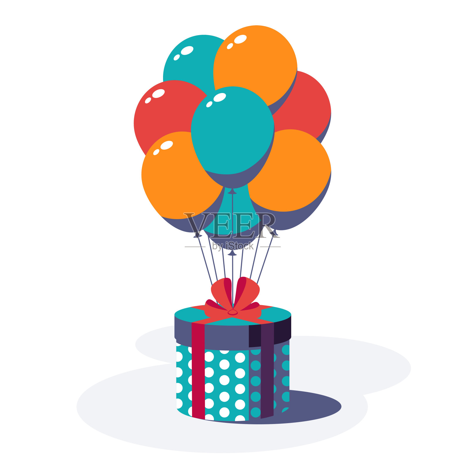 带有丝带和蝴蝶结的礼盒，气球孤立在白色背景上。设计元素图片