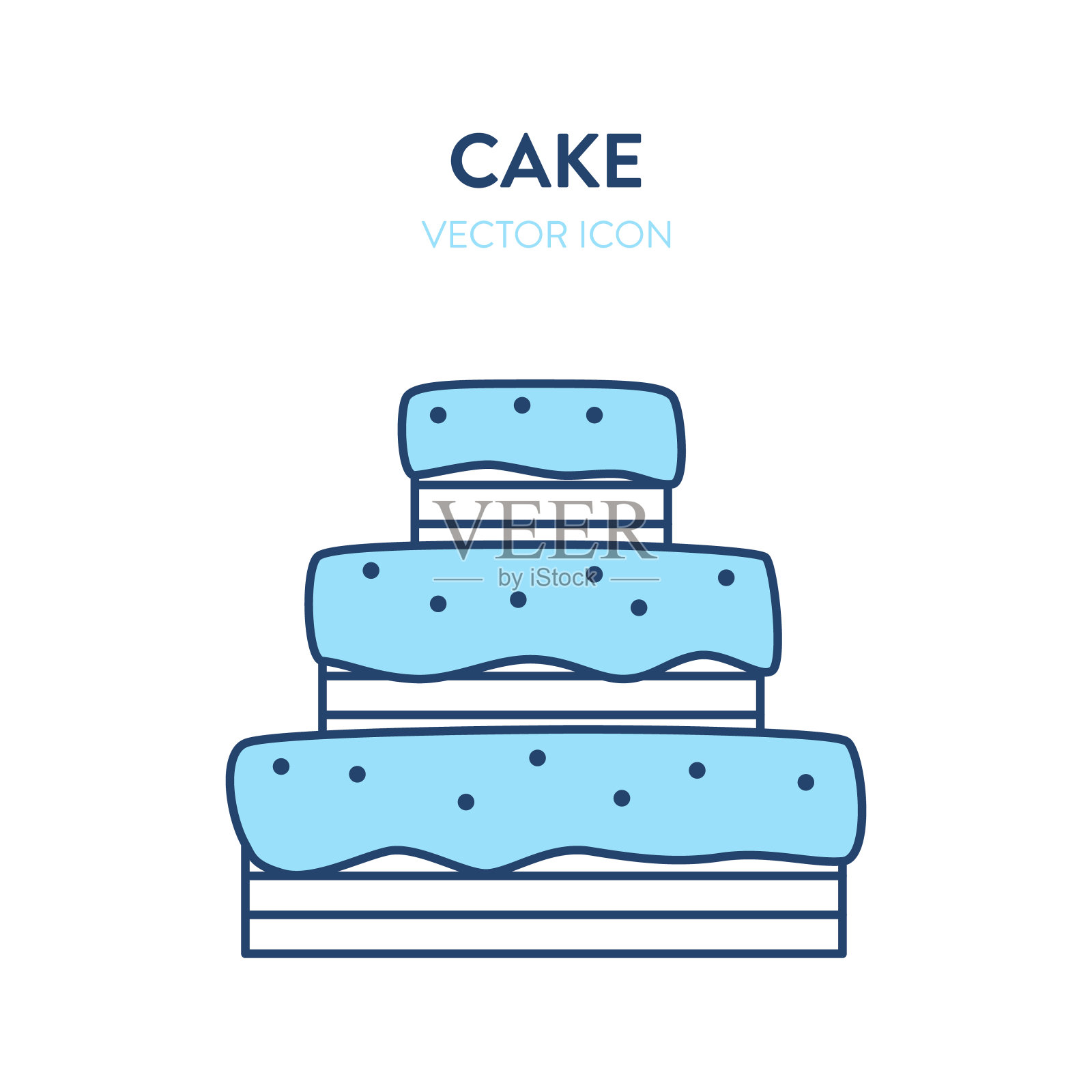 蛋糕矢量图标。一个大派对蛋糕大分层生日蛋糕的矢量插图。大蛋糕图标图标素材