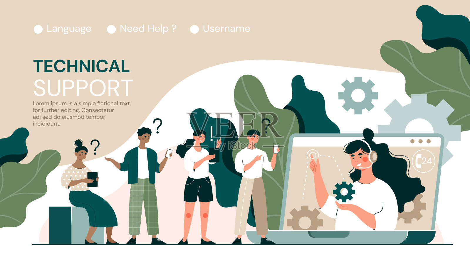 为客户和客户提供在线技术支持插画图片素材