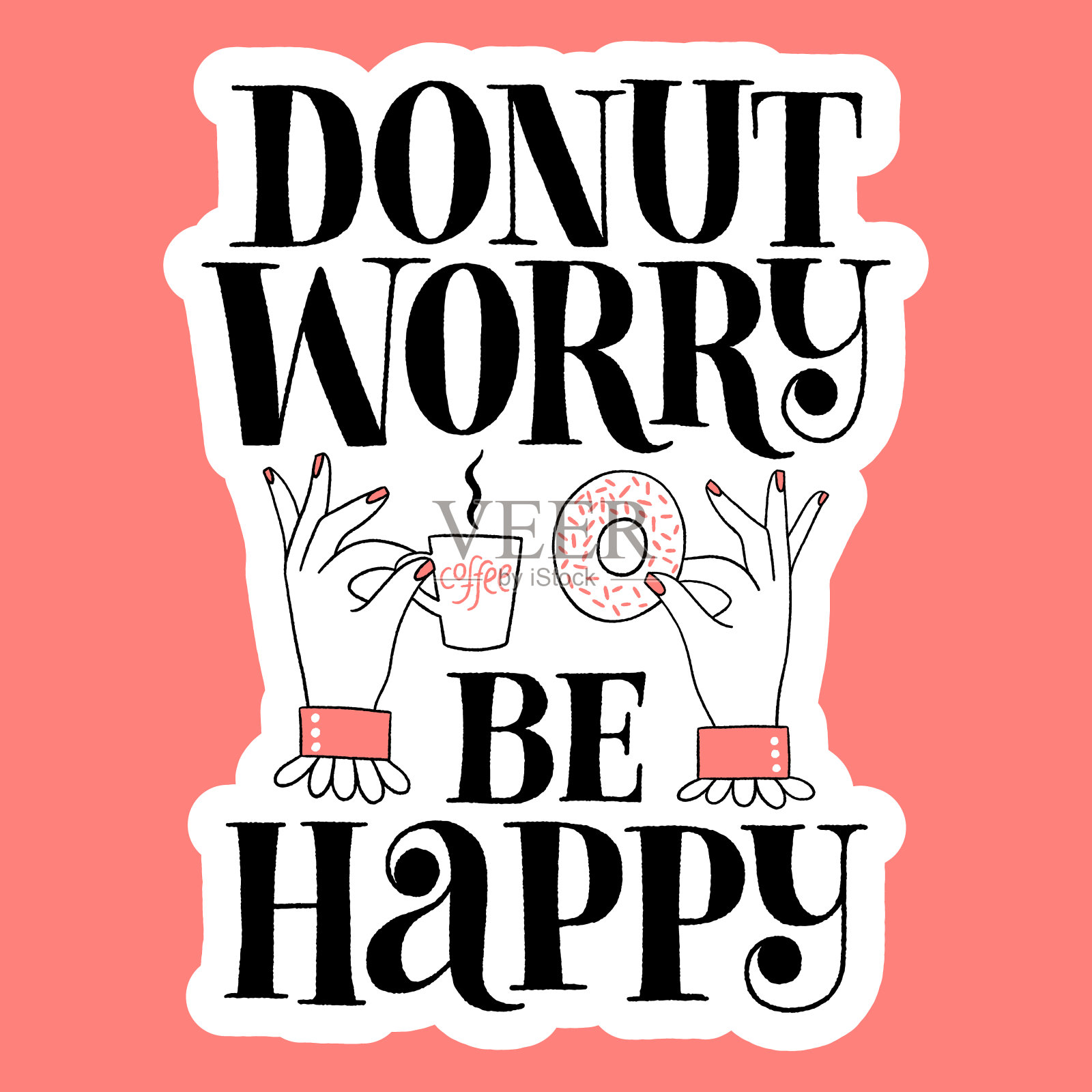 甜甜圈烦恼，快乐手写字。插画图片素材
