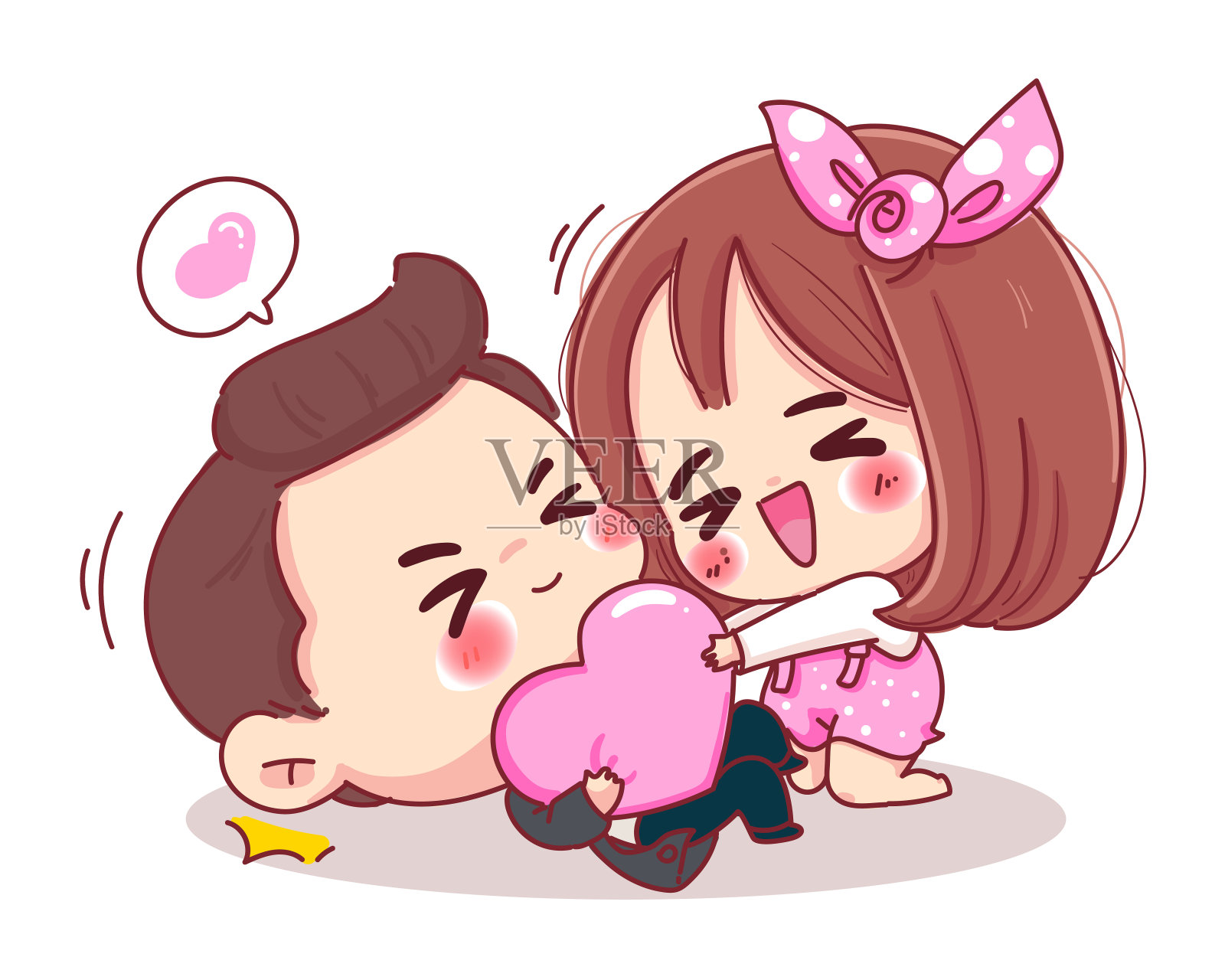 情人的性格玩粉红色的心与浪漫的情人节孤立在白色的背景。设计元素图片