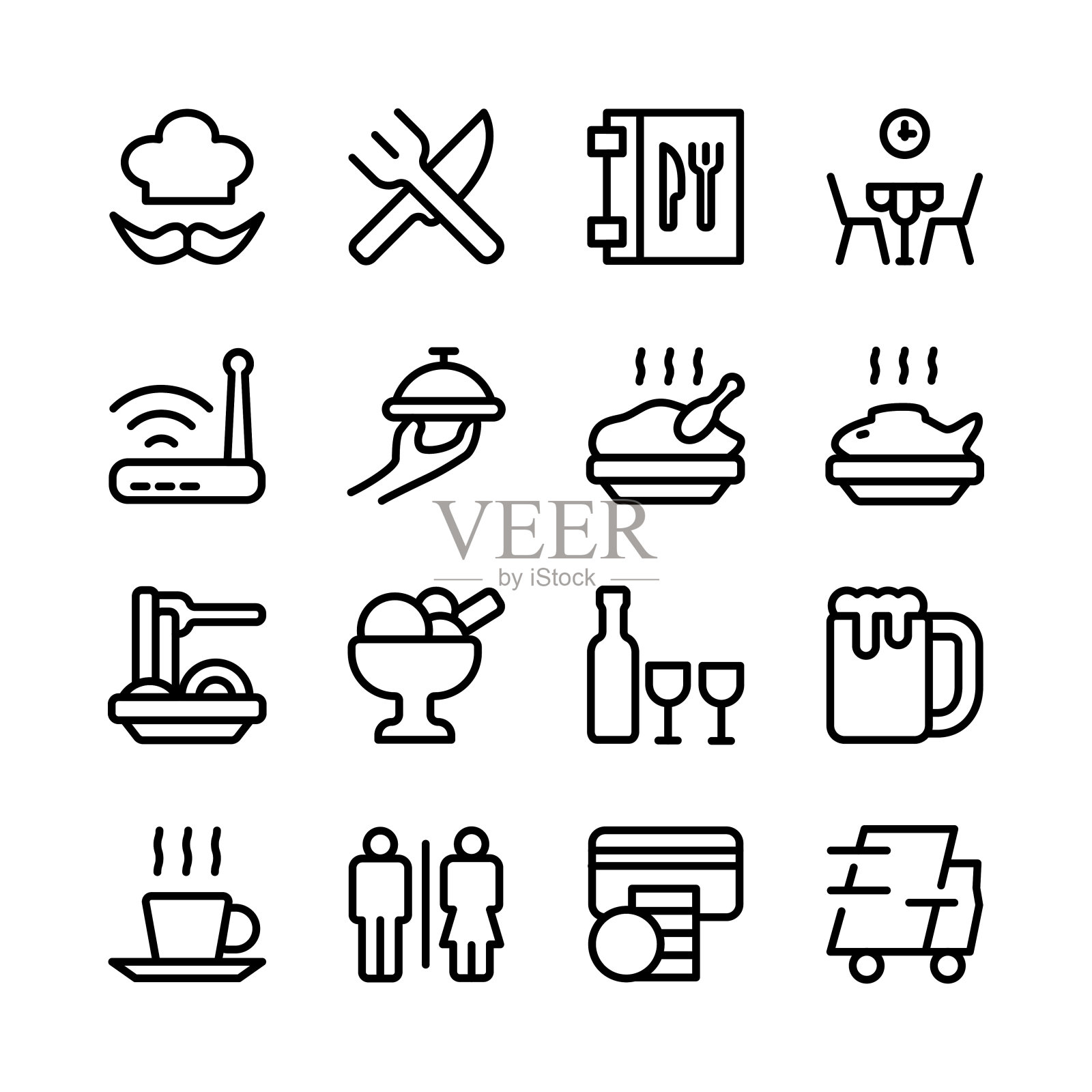 餐厅图标设置线条艺术设计可编辑笔画图标素材