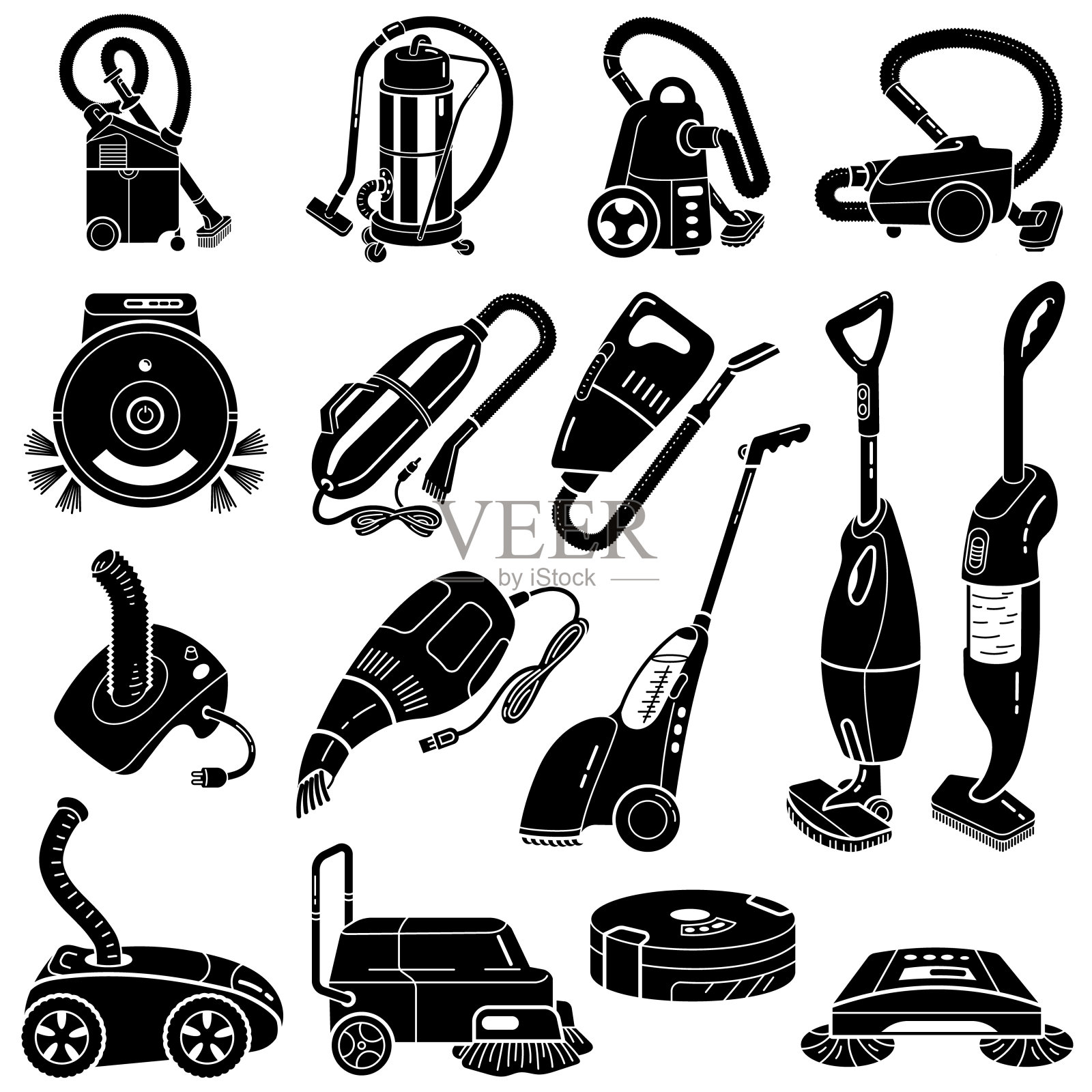 吸尘器图标设置，简单的风格插画图片素材