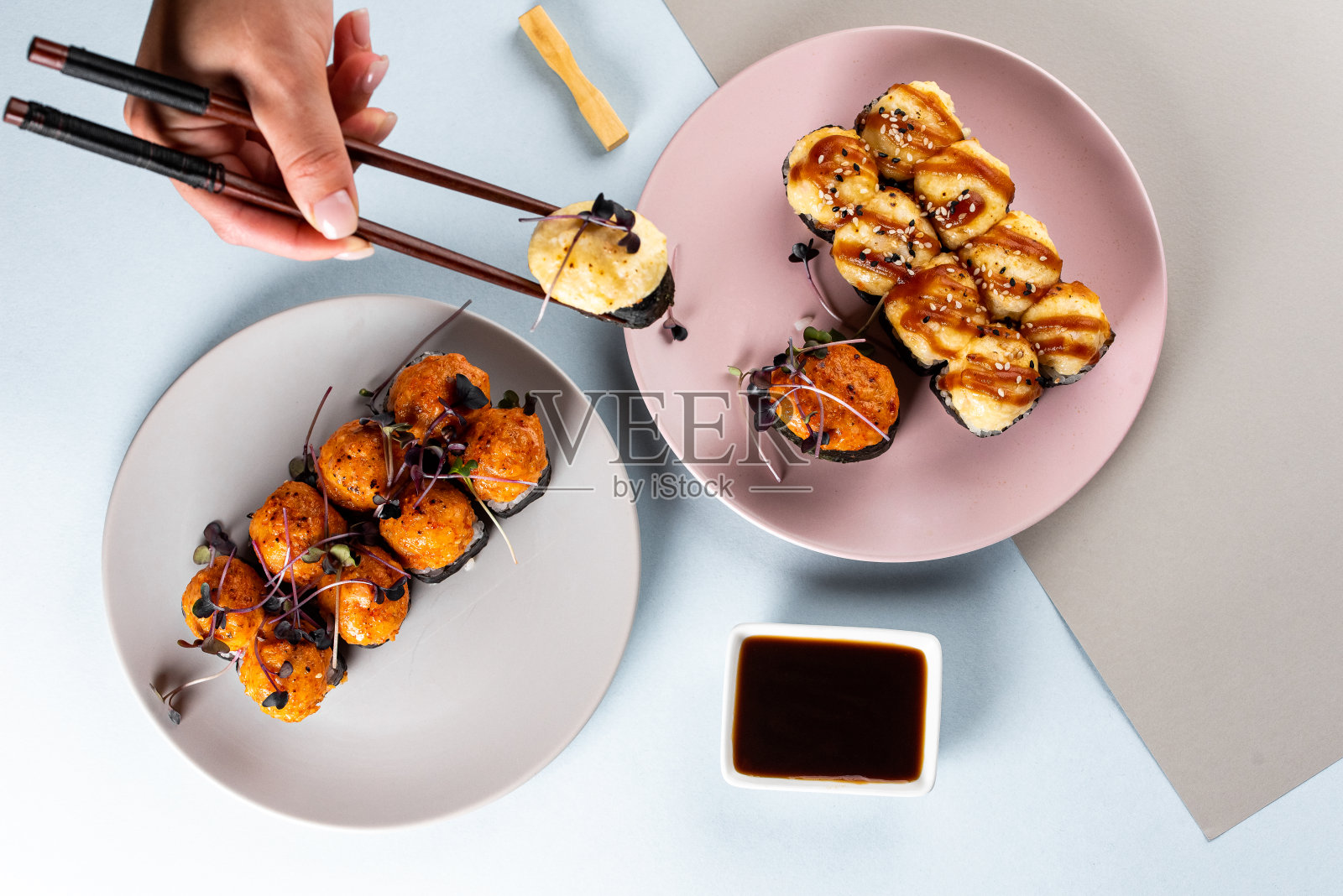 俯视图经典日本食物寿司照片摄影图片