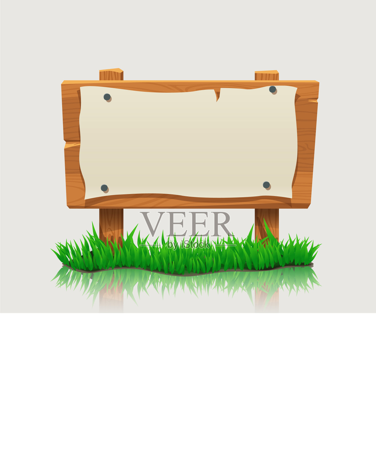 木制方向标志与草插画图片素材