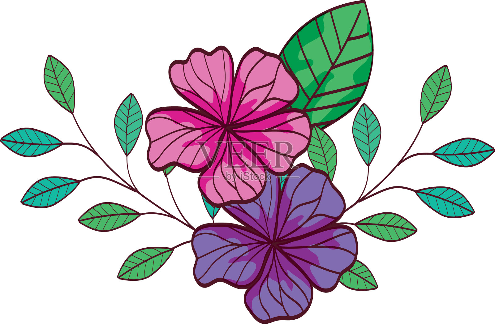 可爱的花朵和枝叶设计元素图片