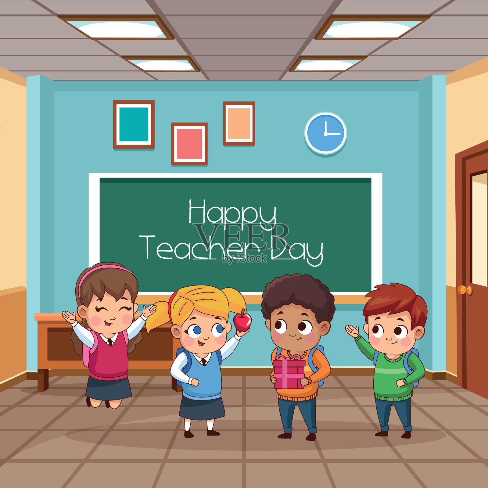 在教室里把孩子们分组插画图片素材