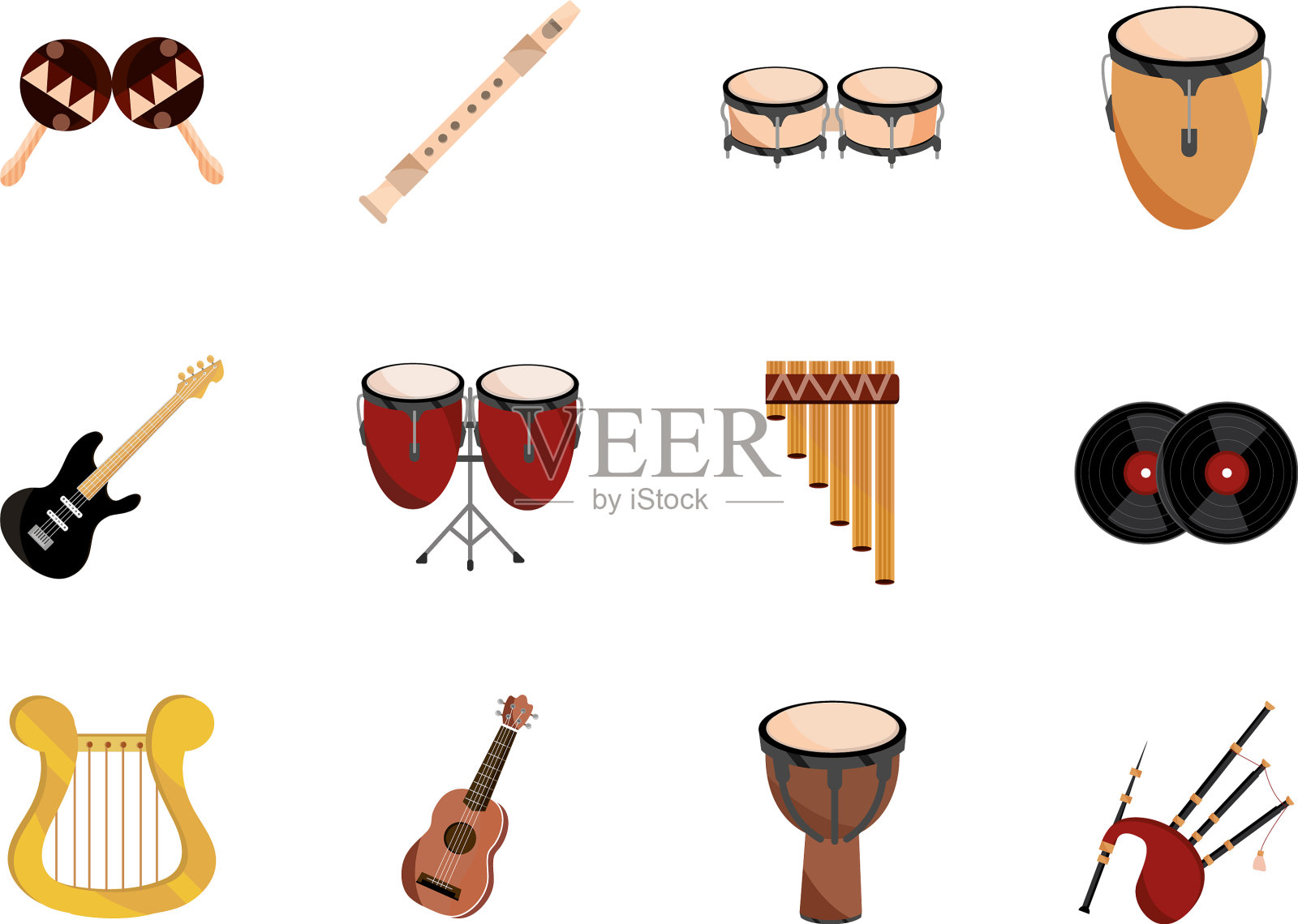 乐器，弦乐器，吹奏乐器，打击乐器插画图片素材