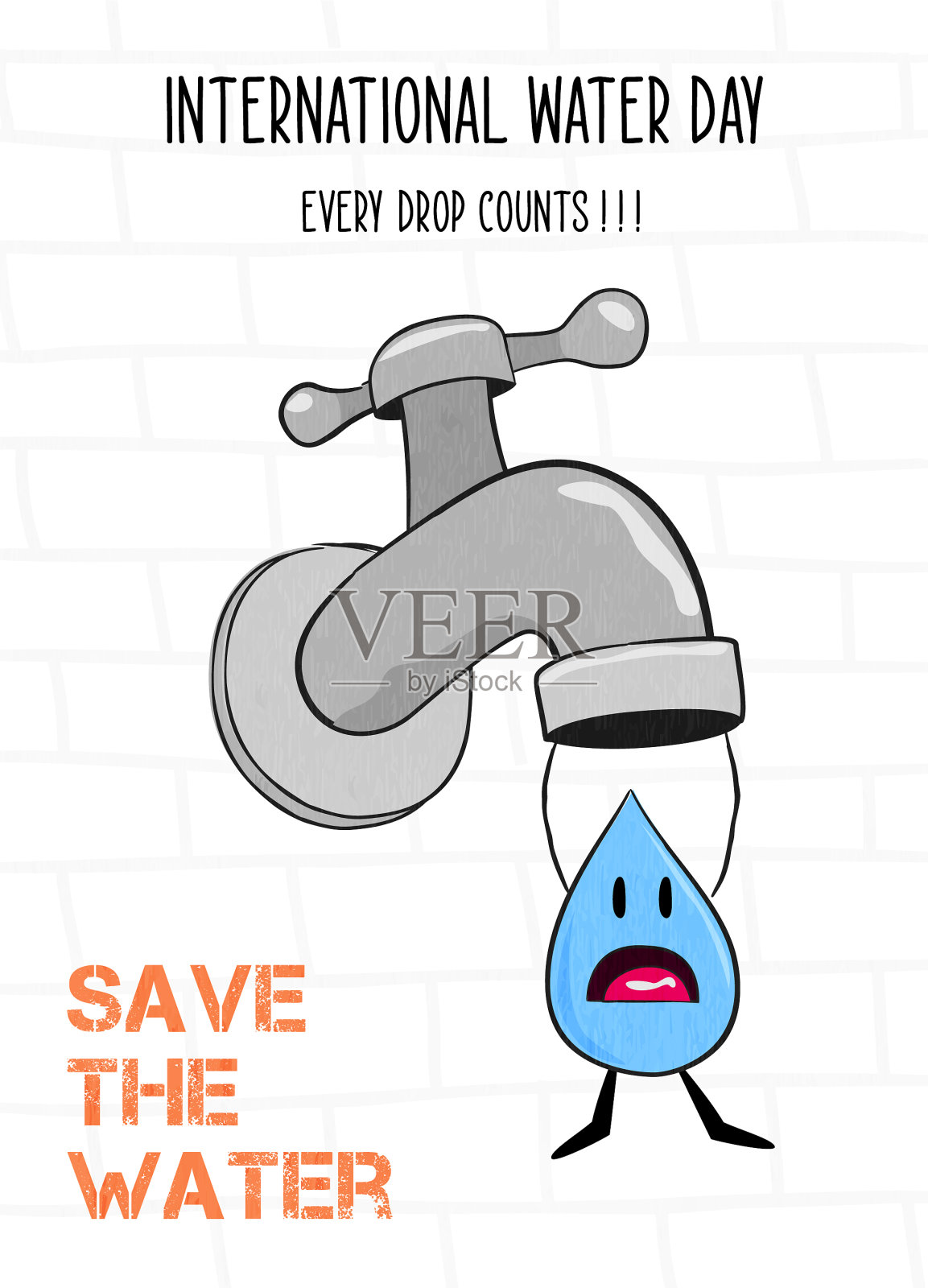 国际水日卡自来水浪费插画图片素材
