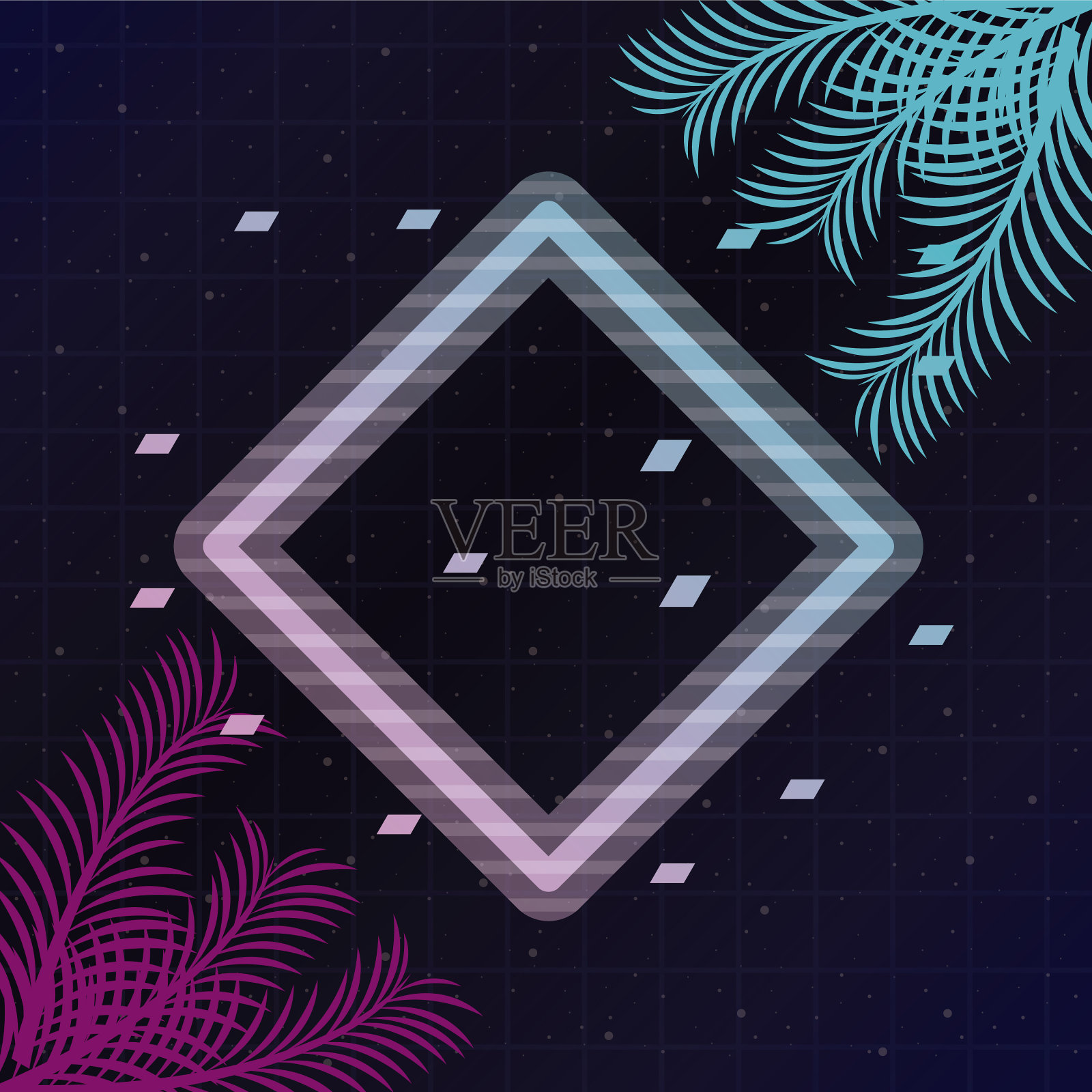 旅游海报与棕榈叶和几何插画图片素材